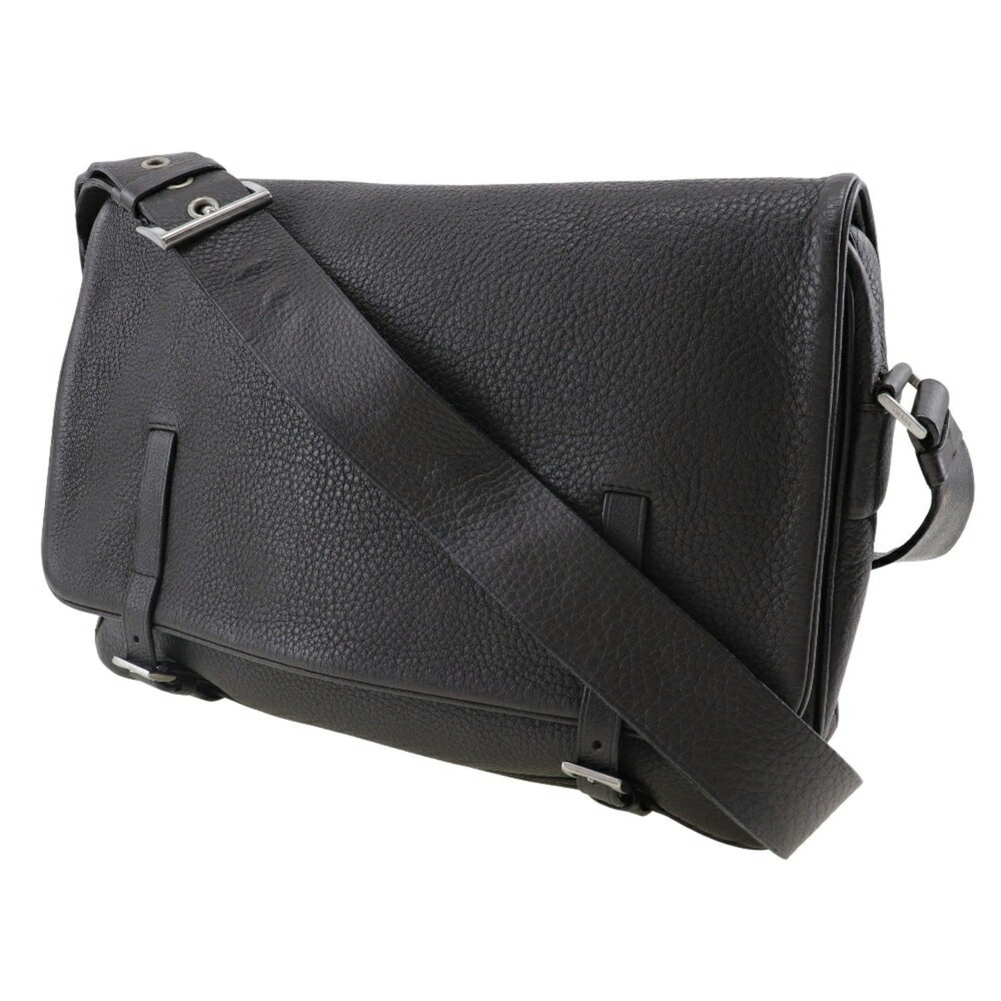 Prada Bag Shoulder Calf Brown Belt Clasp Messenger