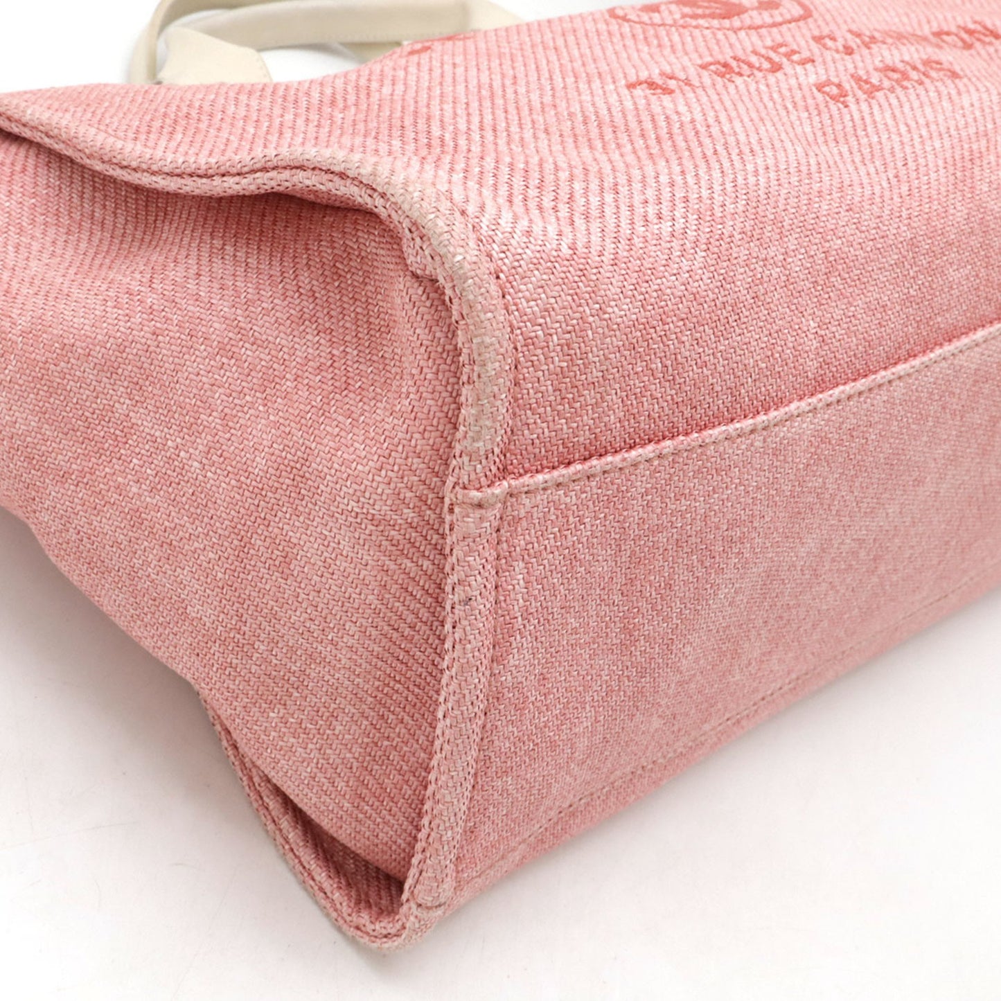 Chanel Deauville Tote Gm Bag Chain Shoulder Canvas Leather Pink White A66941