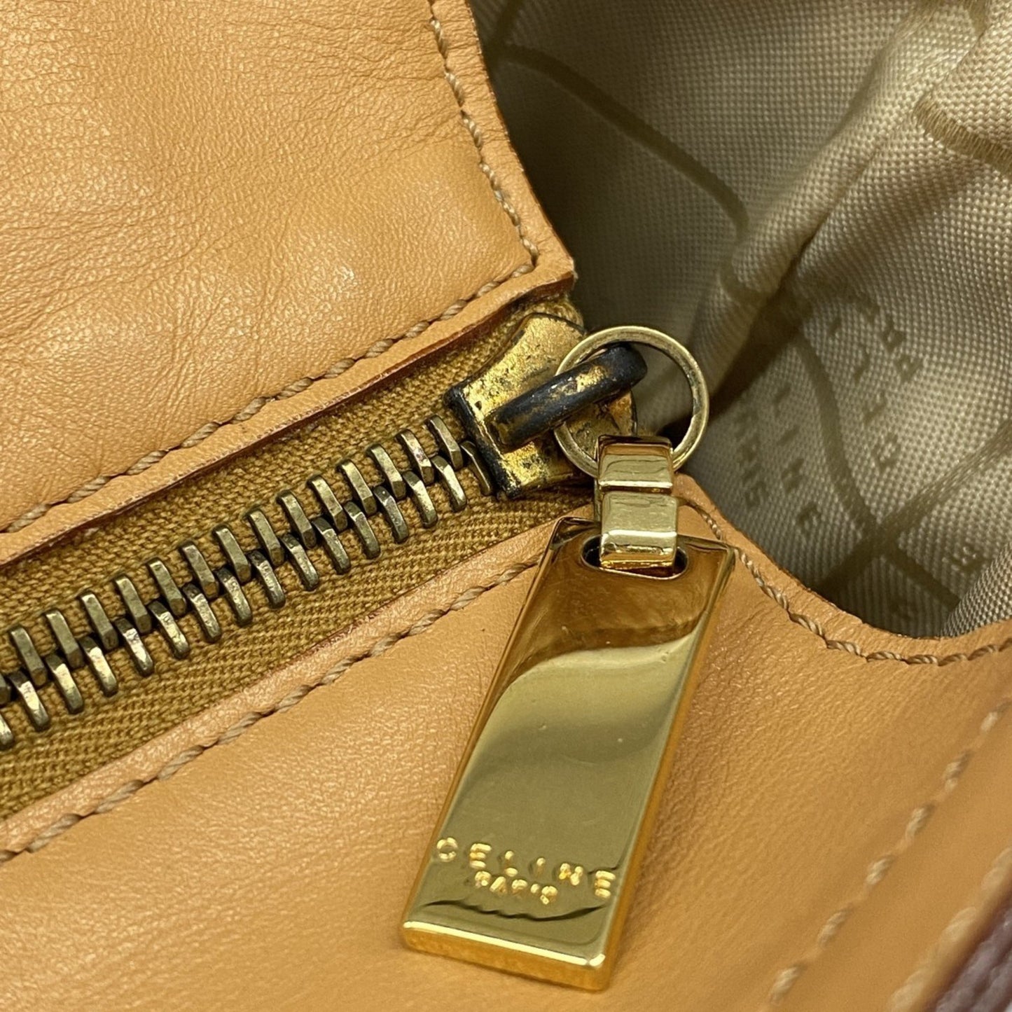 Celine Handbag Leather Orange Beige
