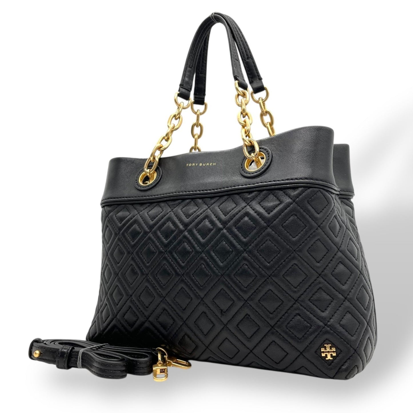 Tory Burch Fleming 2-Way Handbag/Shoulder Bag In Black With Gold Hardware
