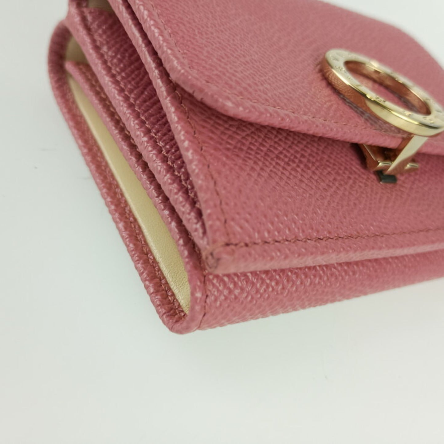 Bvlgari Tri-Fold Wallet 291021 Blush Quartz Pink Calf Leather Compact Clip