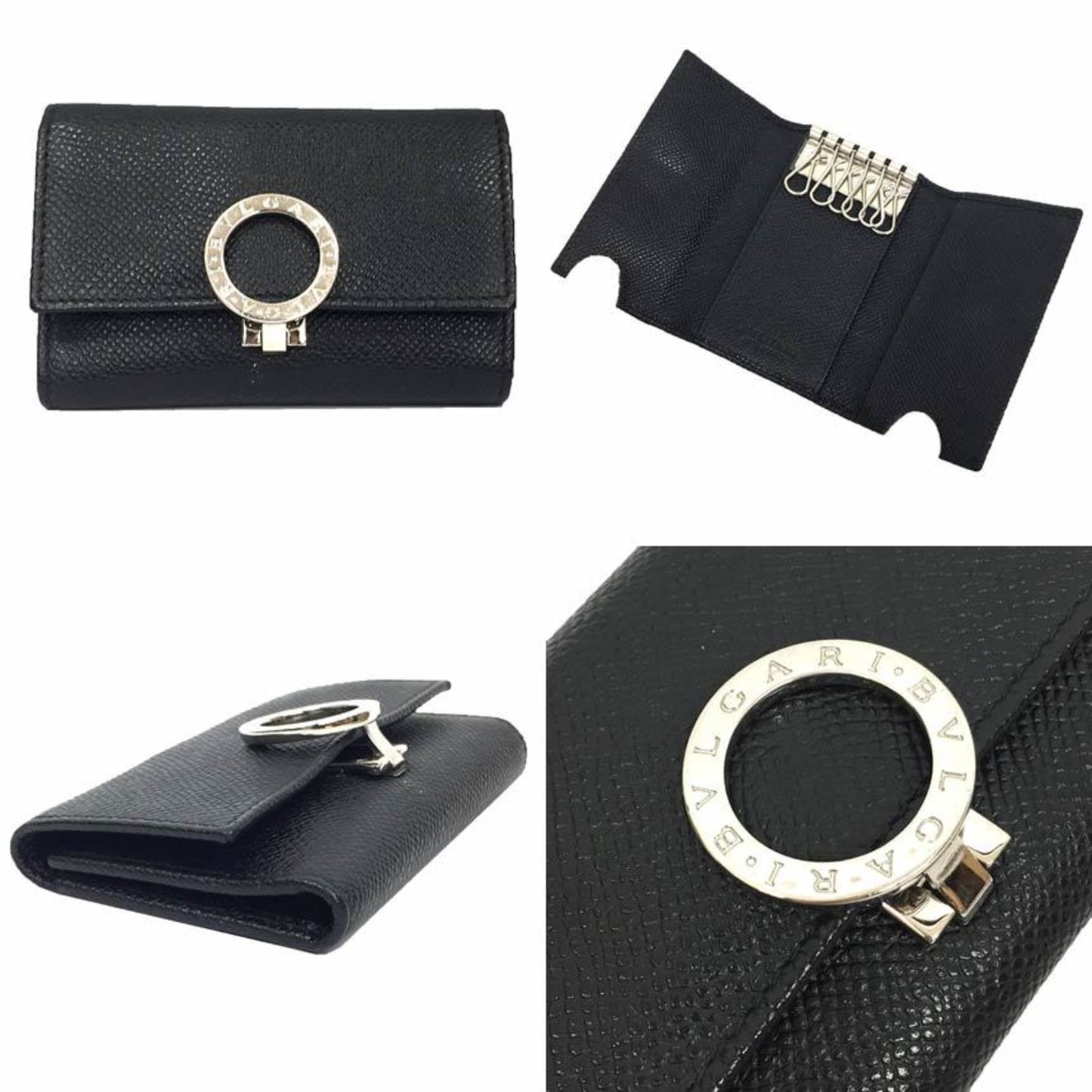 Bvlgari Clip Key Case 38900 Grain Leather Black