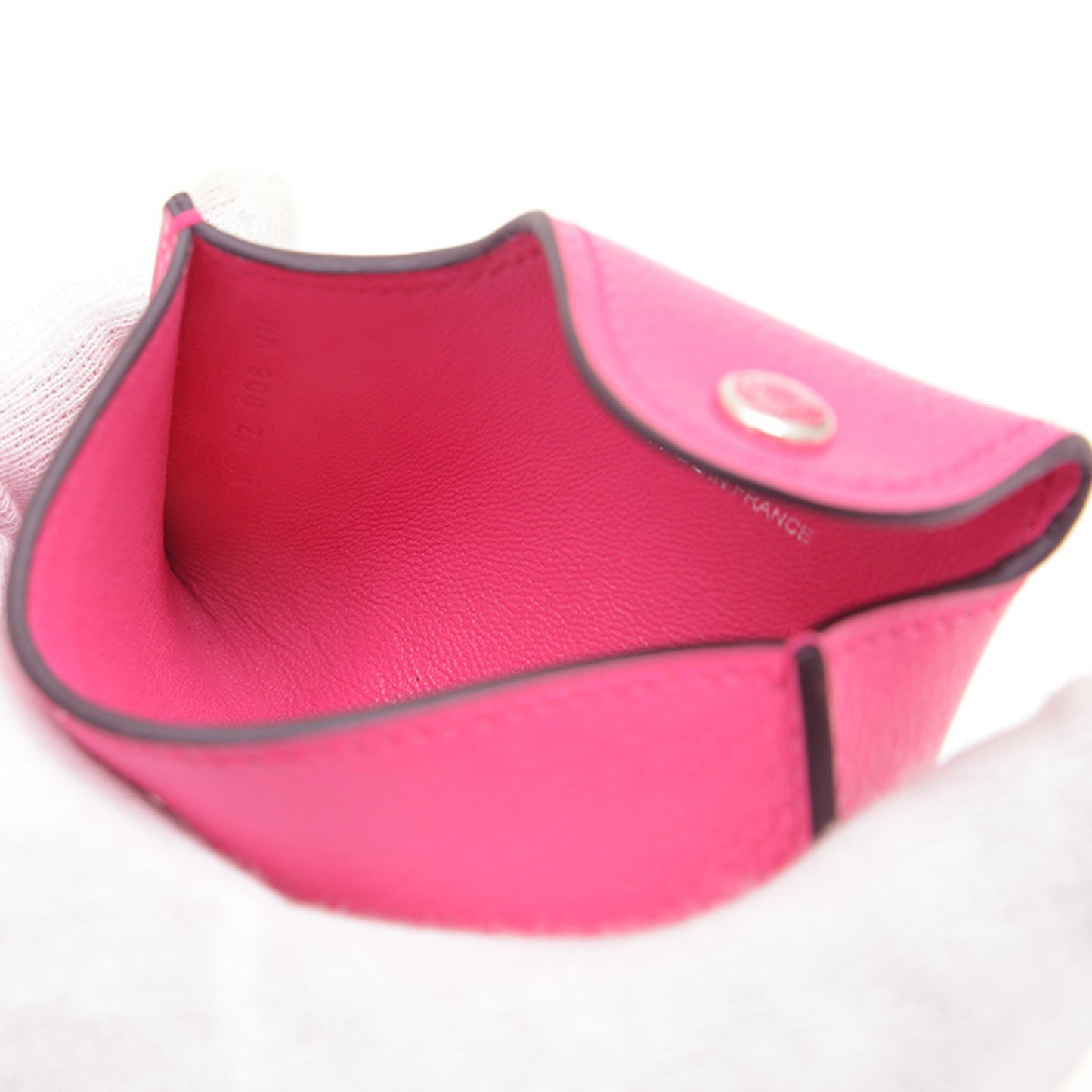 Hermes Ilias Business Card Holder/Card Case Evercolor Fuchsia Pink W Engraved