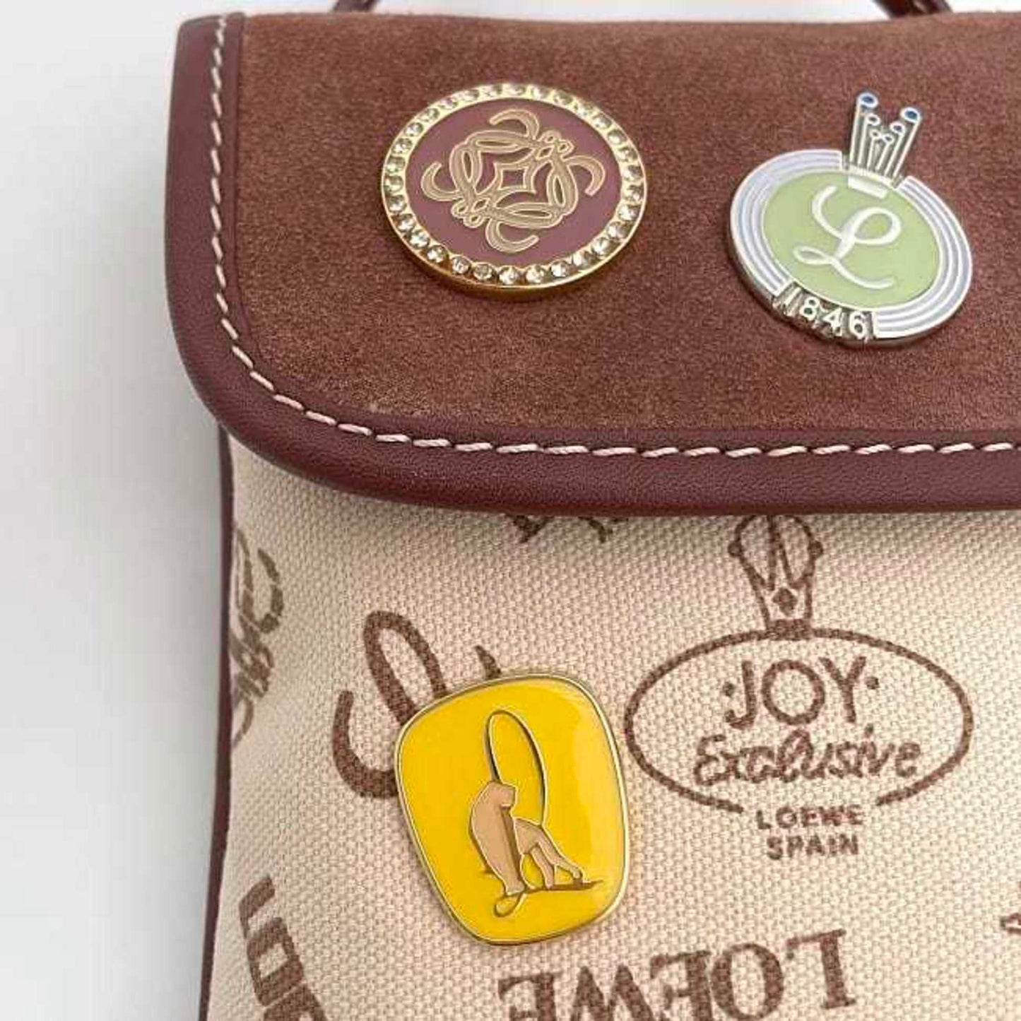 Loewe Shoulder Bag Ec-23670 Beige Brown Anagram 160Th Anniversary Canvas Leather Suede 290606 Loewe