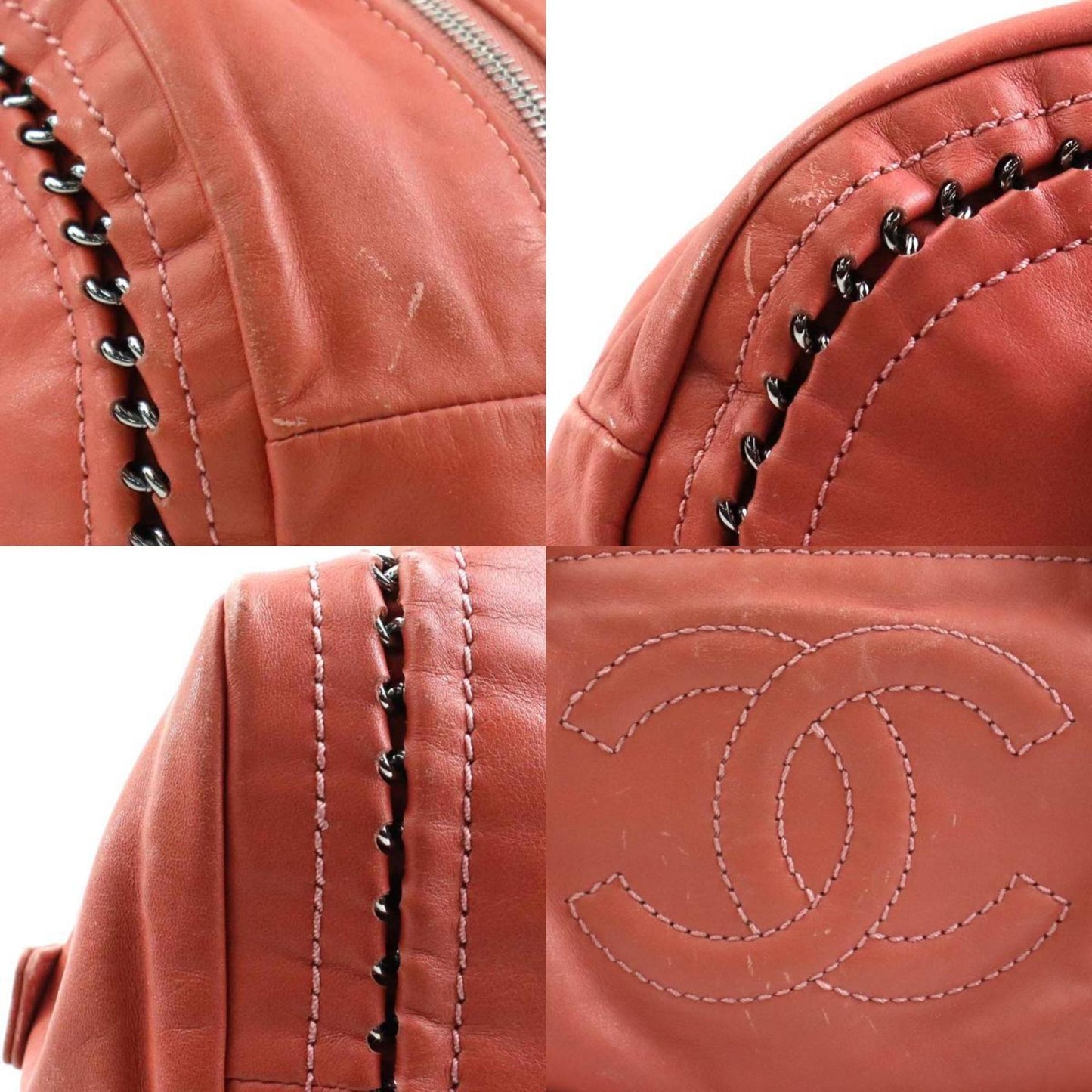 Chanel Handbag Leather Orange Pink