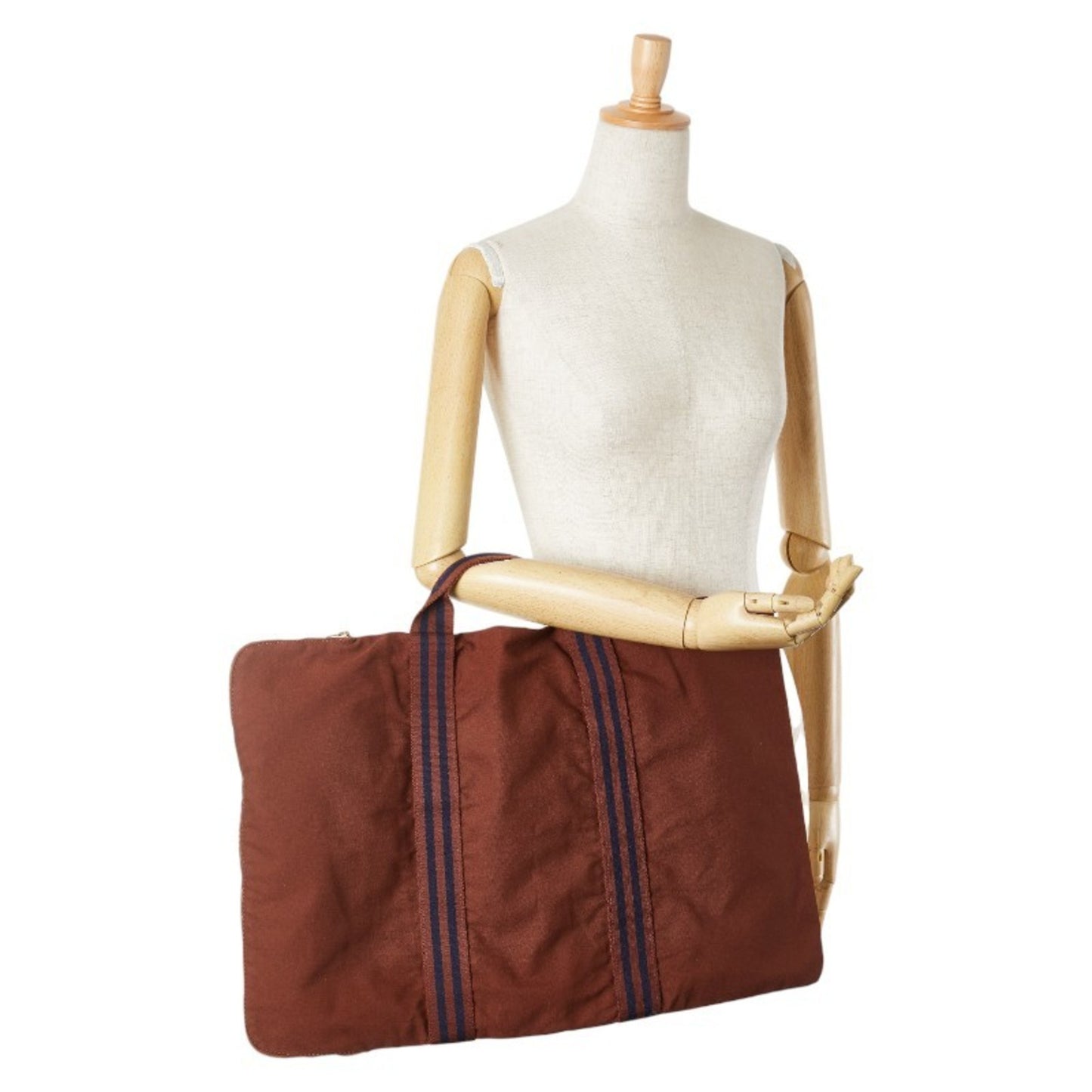 Hermes Foultou Porto-Document Bag Document Case Brown Navy Canvas
