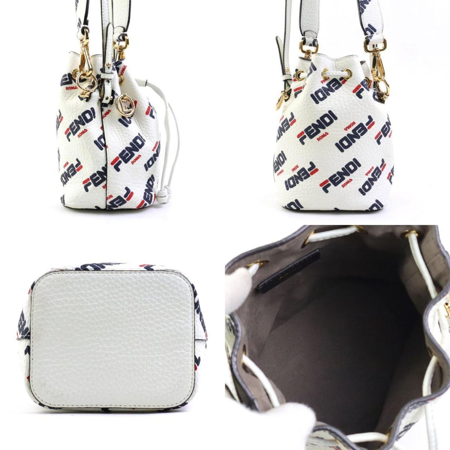 Fendi Handbag Shoulder Bag Montresor Leather Metal White Gold