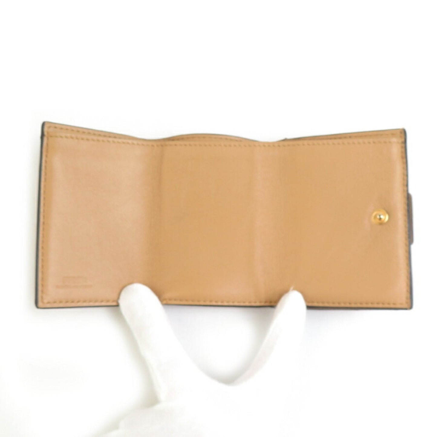 Fendi Tri-Fold Wallet Baguette Micro Leather Beige
