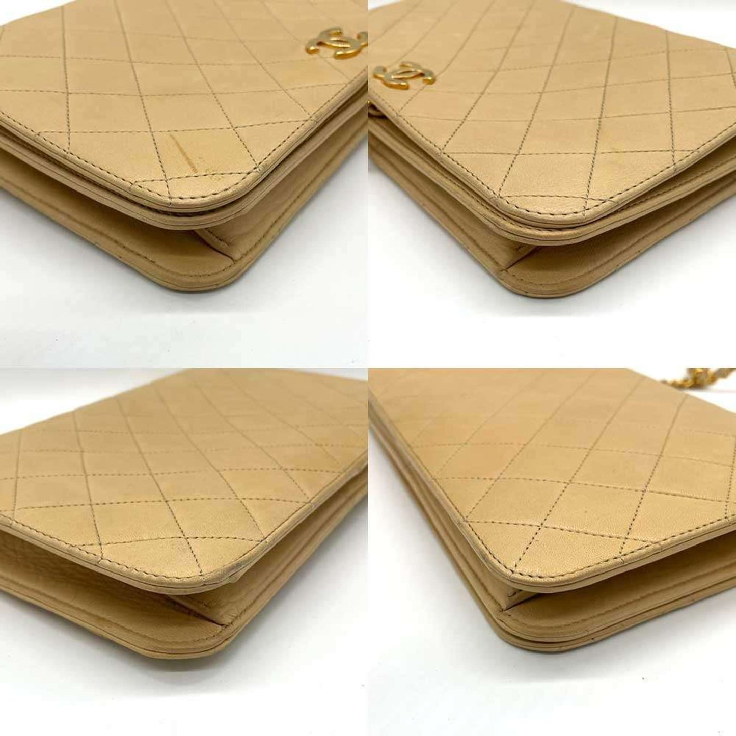 Chanel Matelasse Chain Shoulder Push Lock Bag Lambskin Beige Chanel