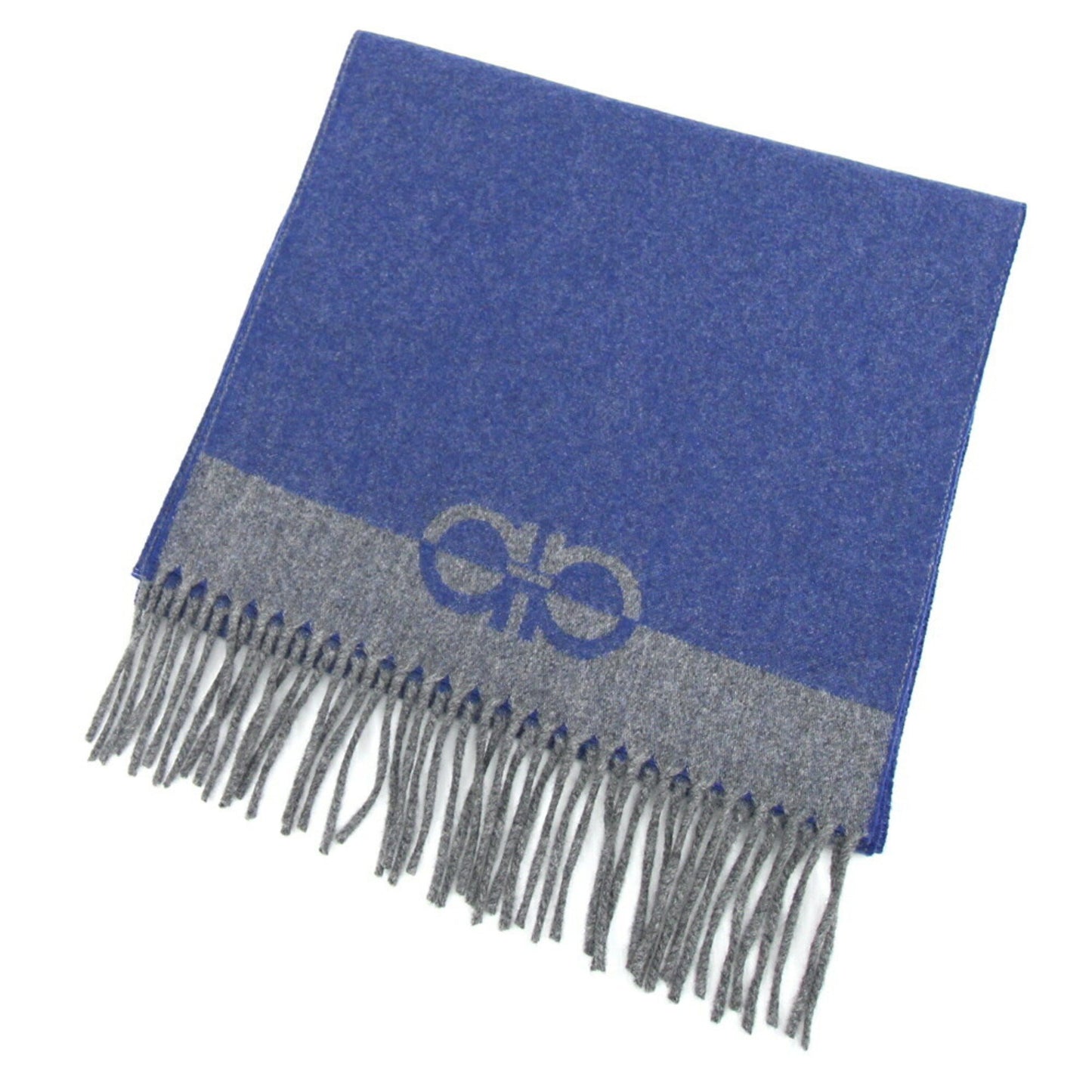 Salvatore Ferragamo Scarf Gancini 527941 Blue Grey Wool Cashmere