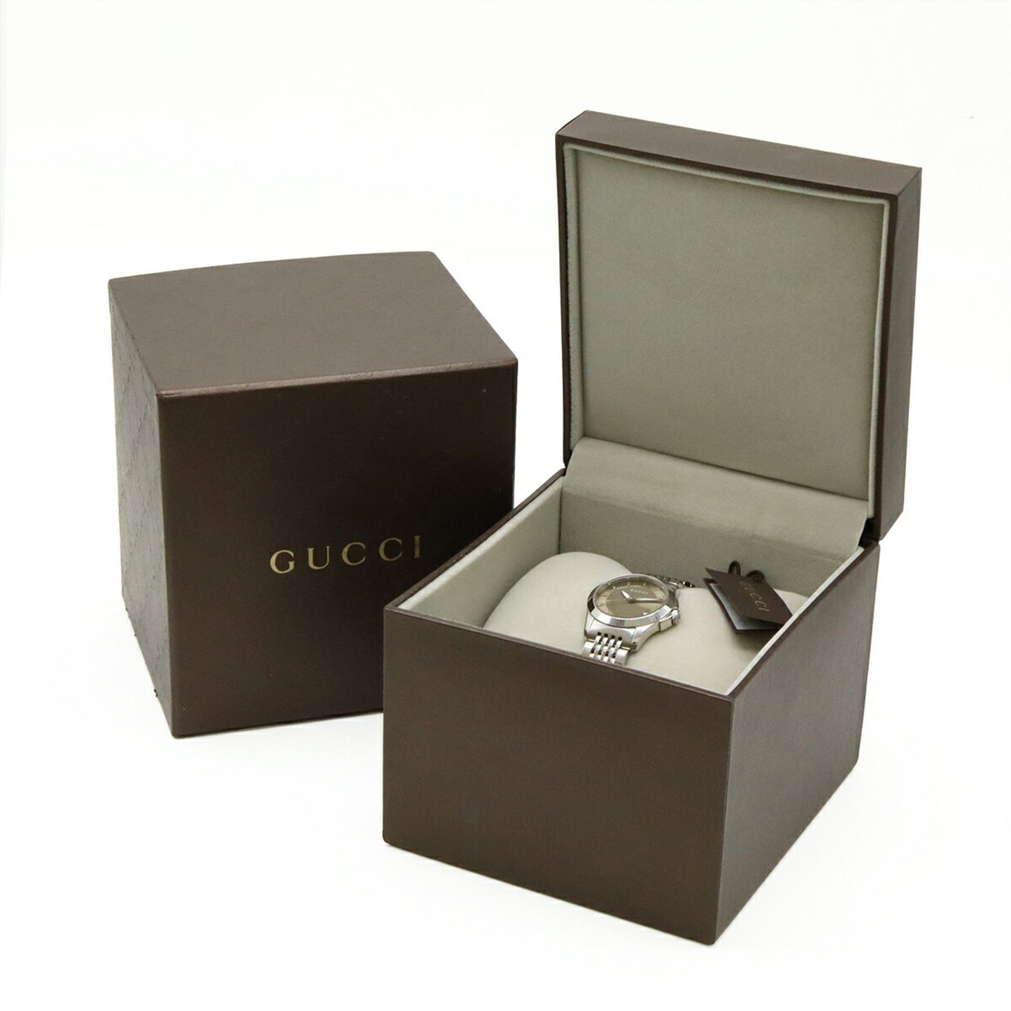Gucci G Timeless Collection Gg Date Stainless Steel Women'S Quartz Watch With Brown Dial
