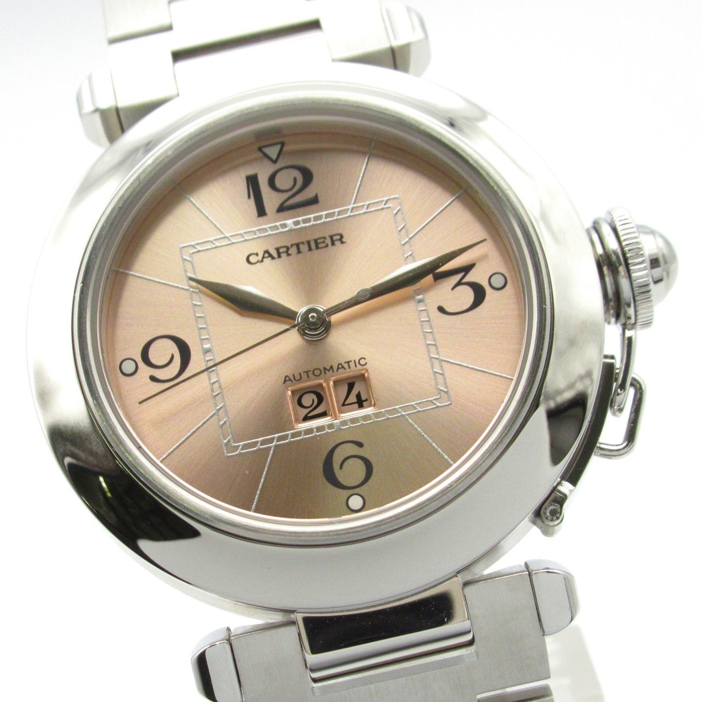 Cartier Pasha C Big Date Watch Stainless Steel Boys Pink W31058M7