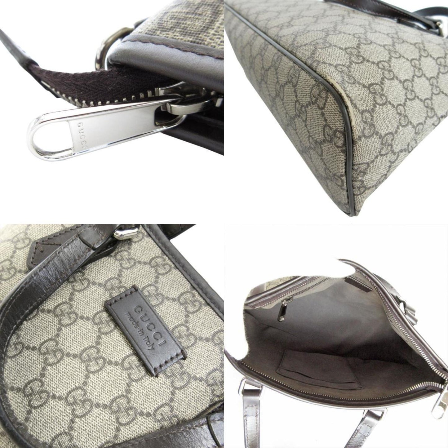 Gucci Handbag Shoulder Bag Gg Supreme Leather Beige Brown Silver