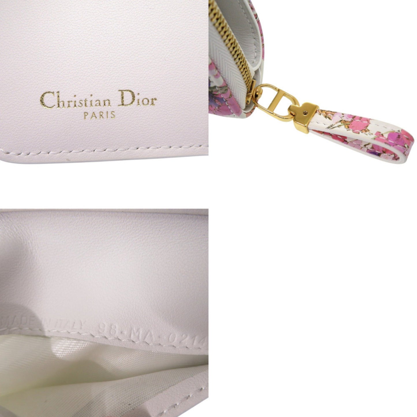 Christian Dior Caro Scarlet Flower 98 Ma 0214 Calfskin White Bifold Wallet 0438