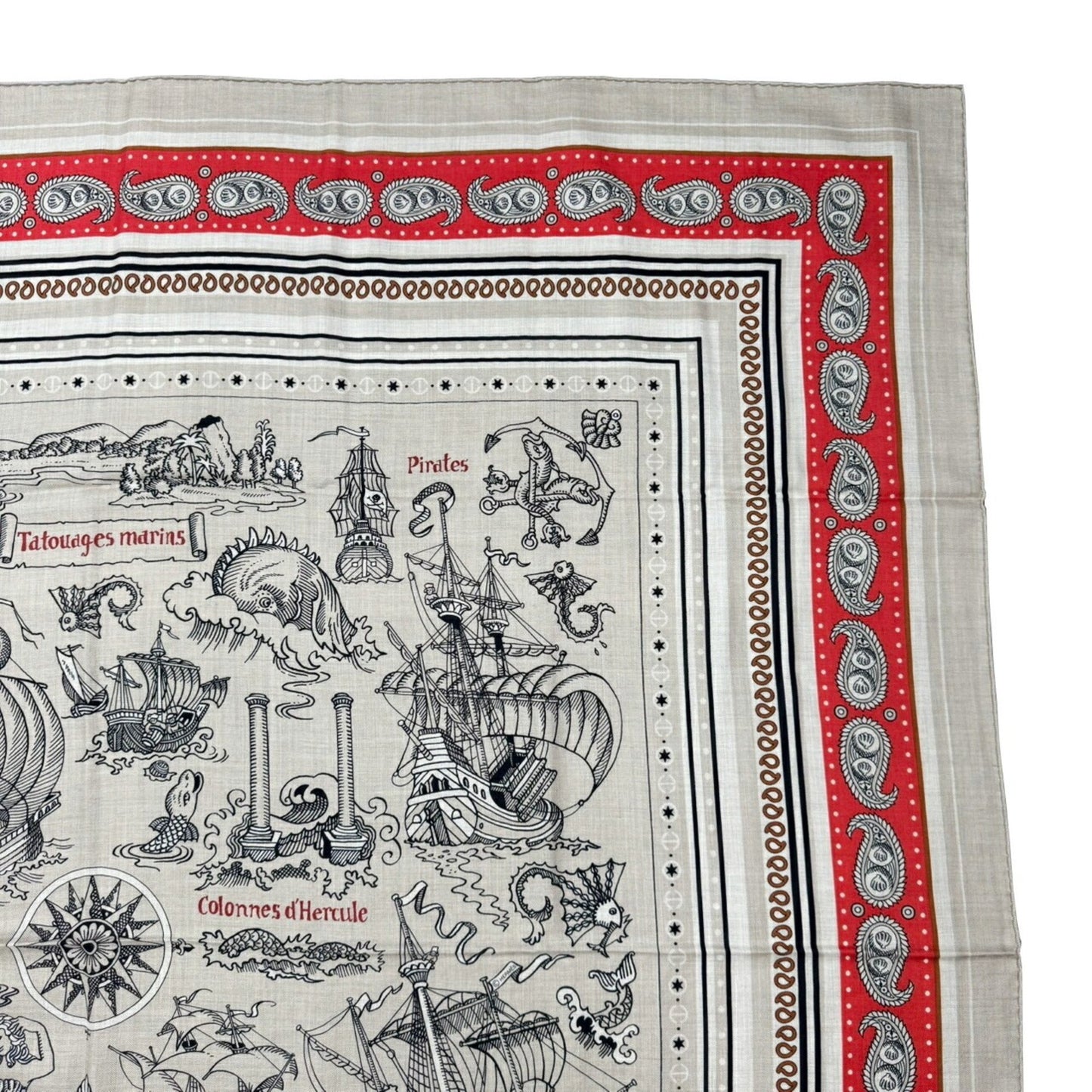 Hermes Hermes Carre Geant Sailor Tattoo Bandana Natural Rouge Noir Red Black Cashmere Silk 140