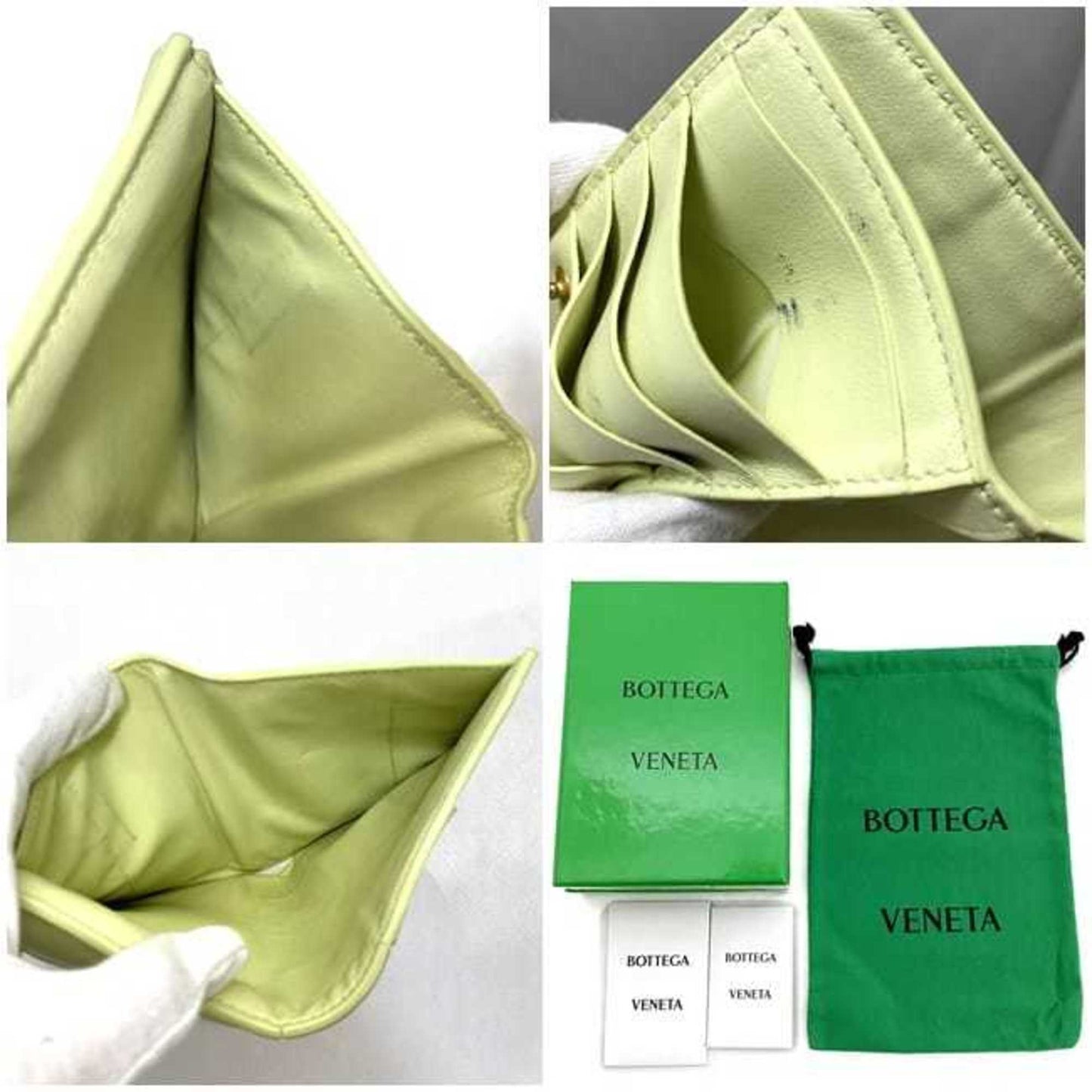Bottega Veneta Bi-Fold Wallet Light Green Yellow Intrecciato Leather Bottega Veneta 10 Pieces Soft