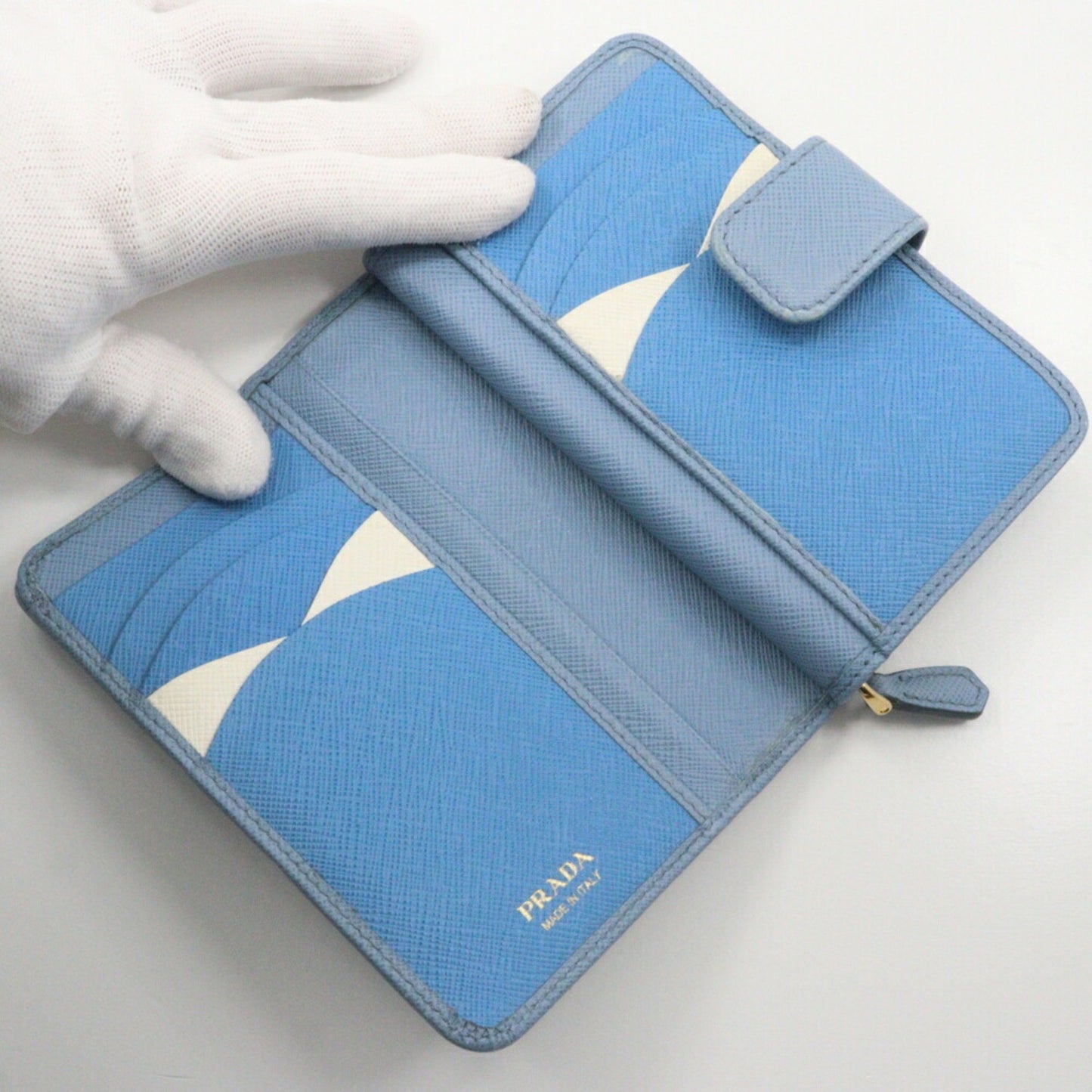 Prada Bi-Fold Wallet Saffiano Astrale Light Blue Snap Button