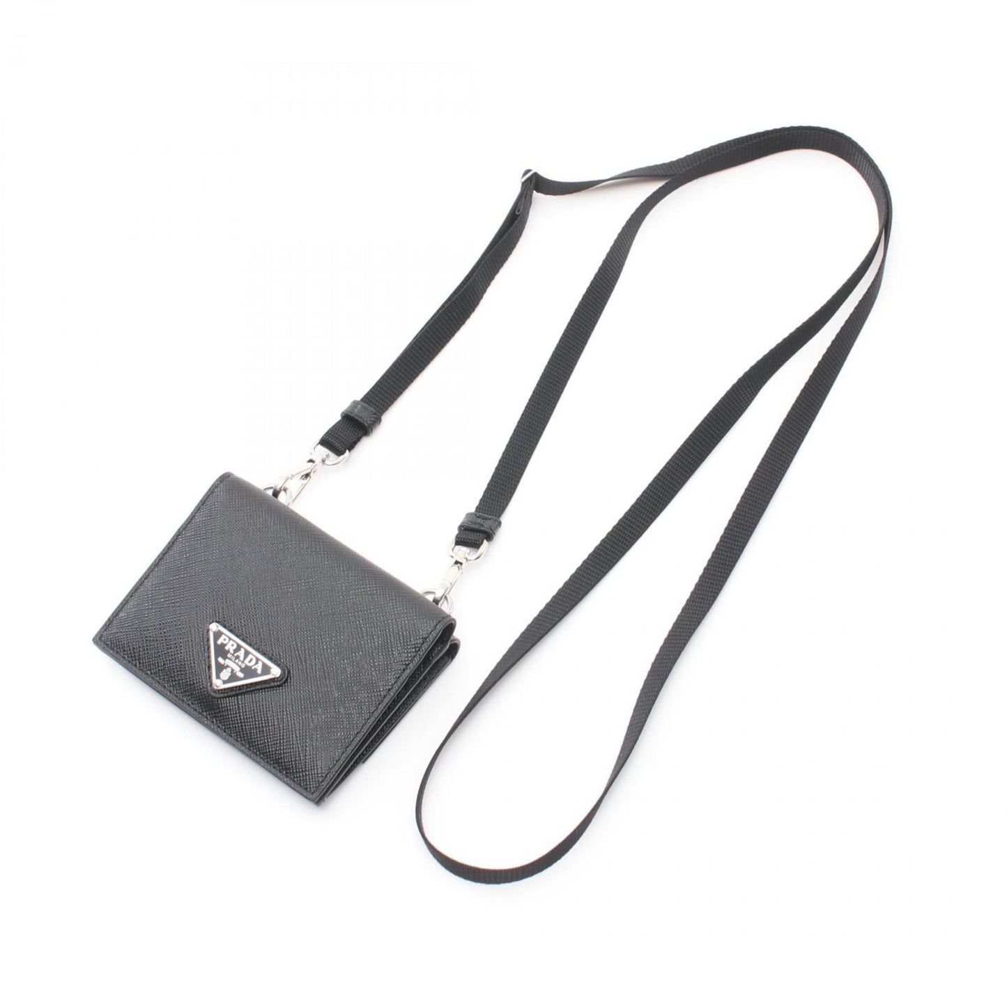 Prada Saffiano Triang Business Card Holder/Card Case Saffiano Leather