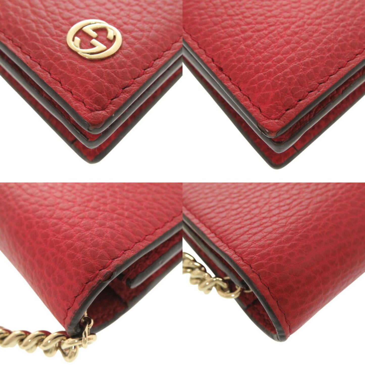 Like New Gucci Interlocking G 466506 Leather Red Chain Wallet Shoulder 1465Gucci