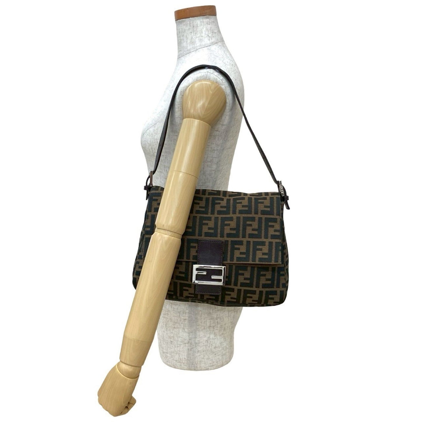 Fendi Mamma Bucket Ff Logo Print Leather Canvas Semi-Shoulder Bag/Handbag Brown 30404