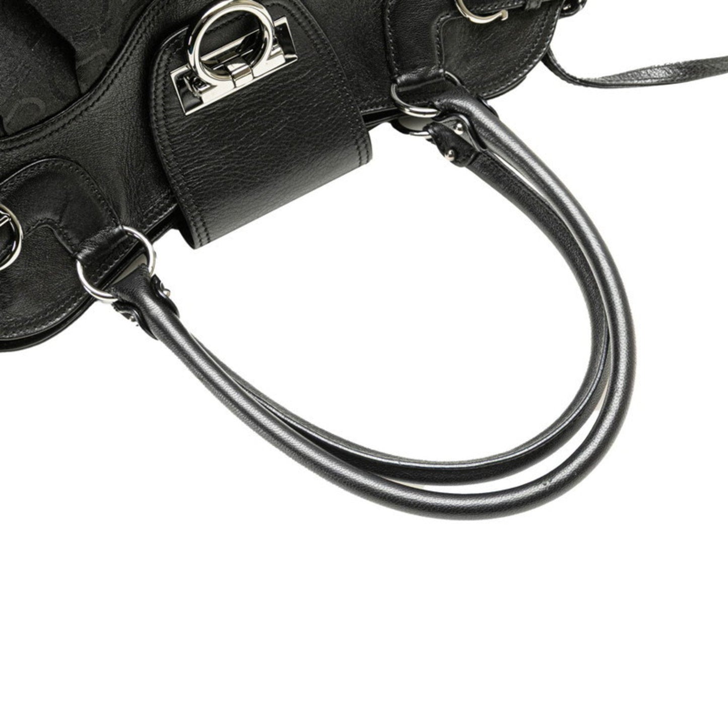 Salvatore Ferragamo Gancini Handbag Tote Bag In Black Canvas