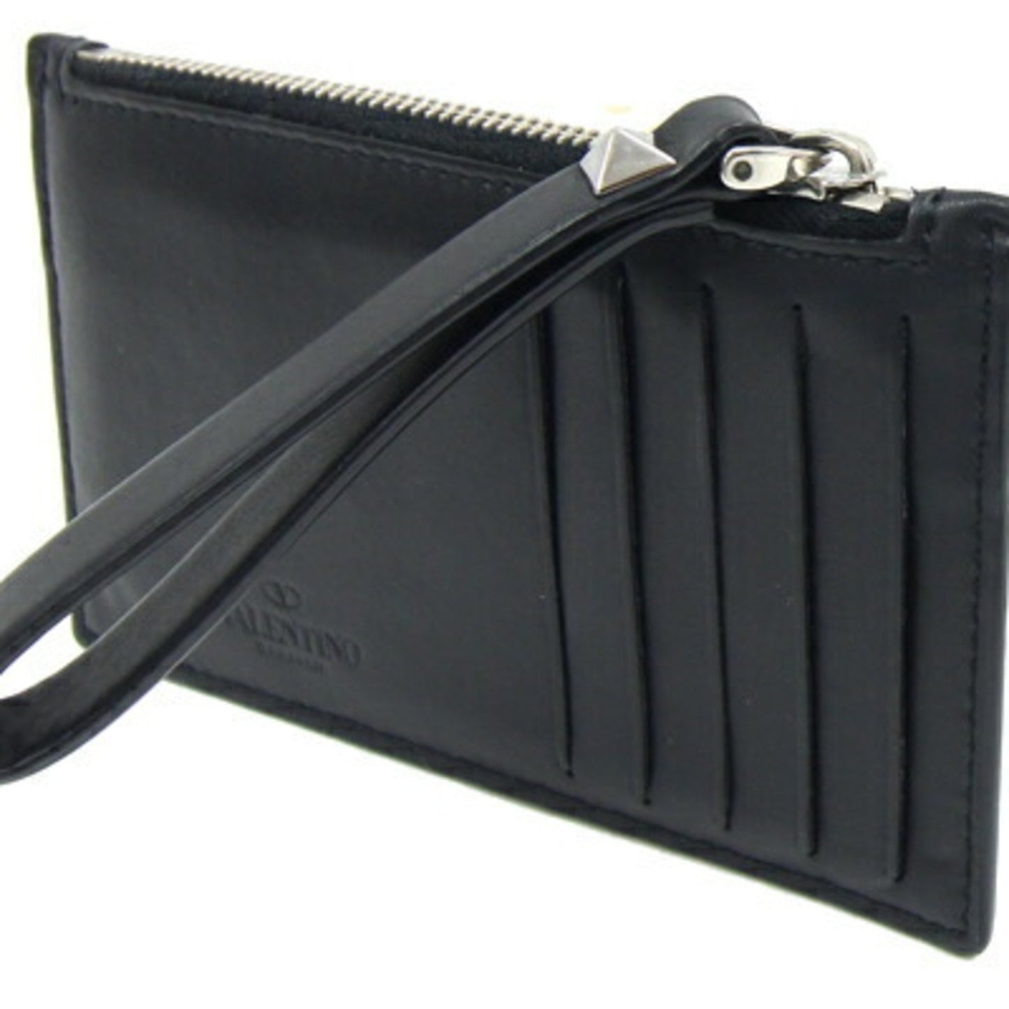 Valentino Coin Case Ty2P0540Lvn Black Neon Yellow Leather Fragment Card Wallet