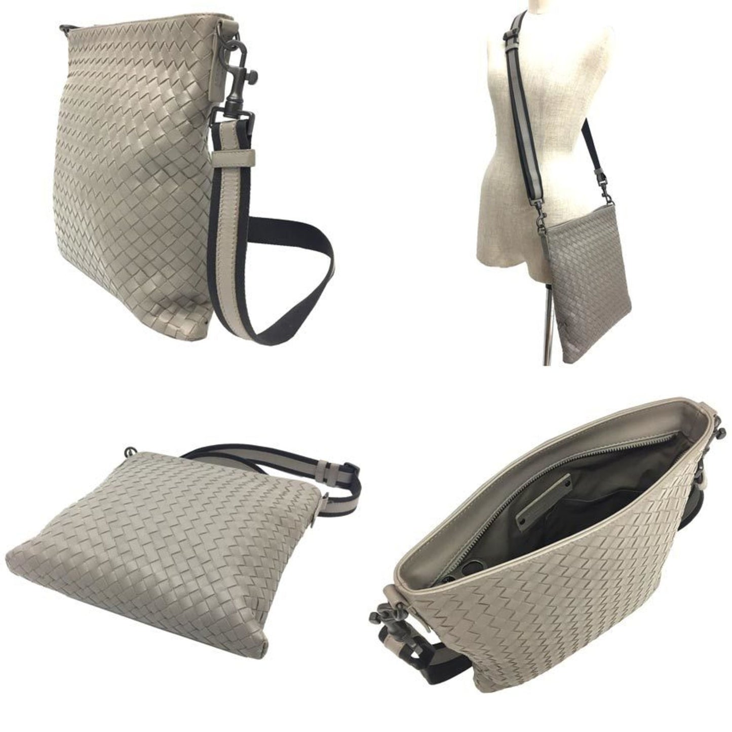 Bottega Veneta Intrecciato Shoulder Bag 276357 Greige Leather Genuine
