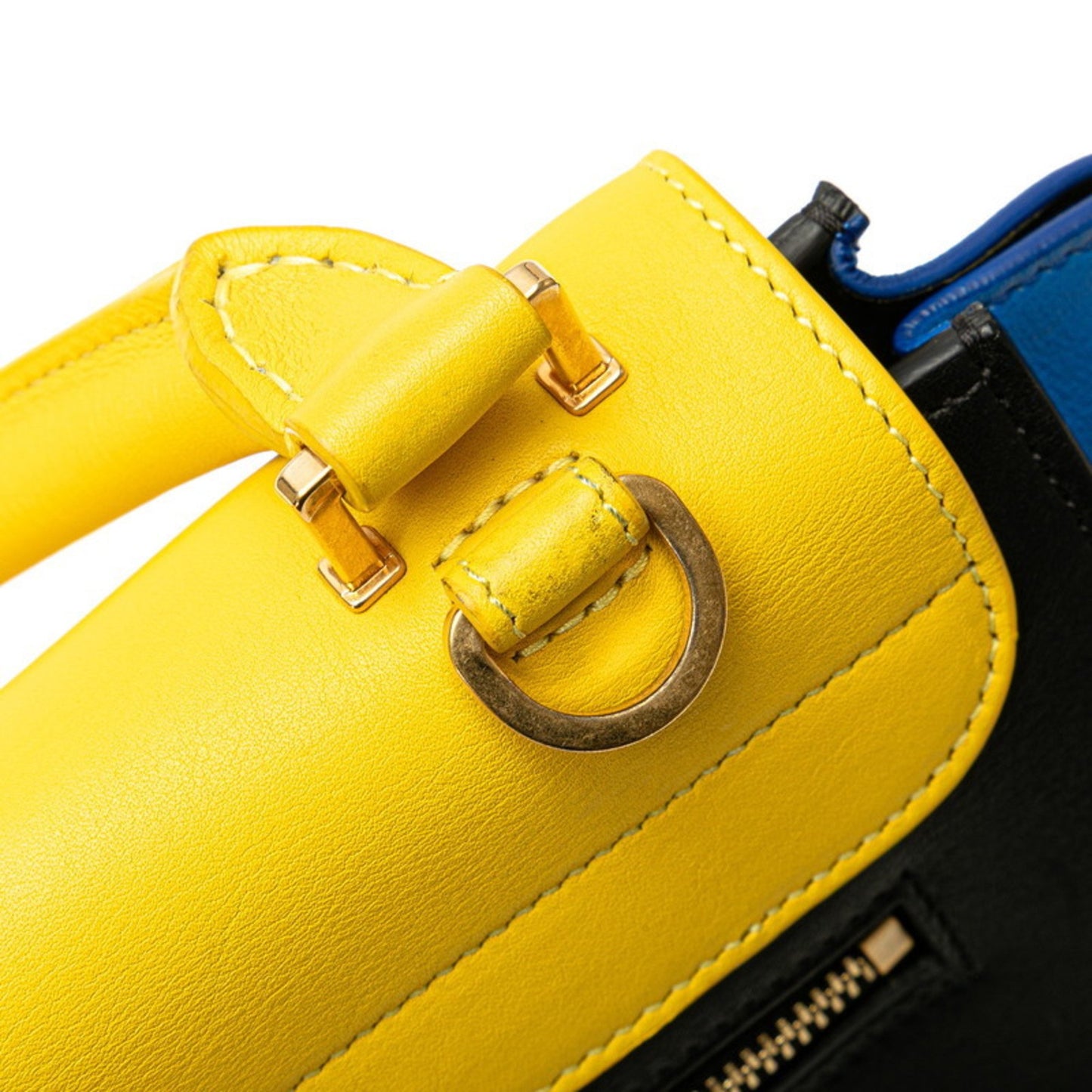 Celine Trapeze Tricolor Handbag Shoulder Bag 2Way Yellow Black Blue Leather