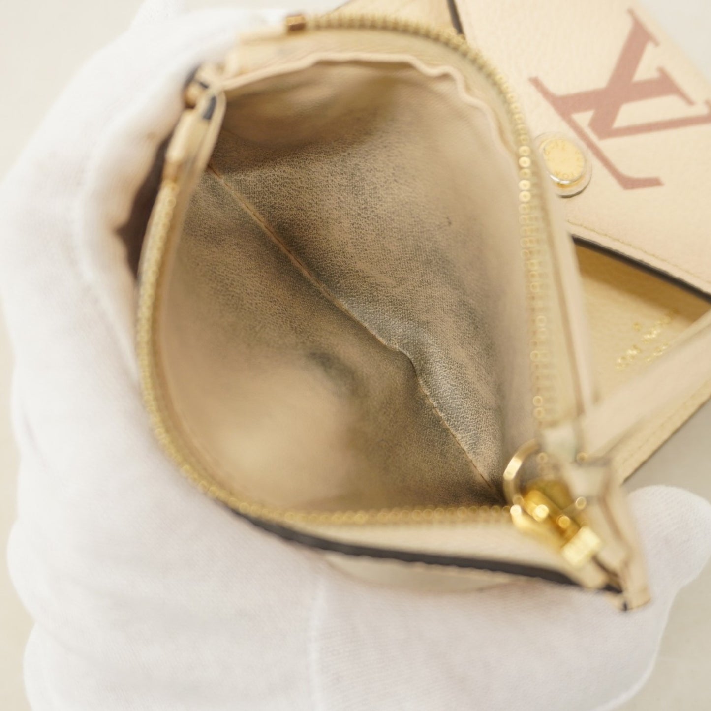 Louis Vuitton Monogram Empreinte Bicolor Tri-Fold Wallet Portefeuille Victorine M80086 Crme Bois De