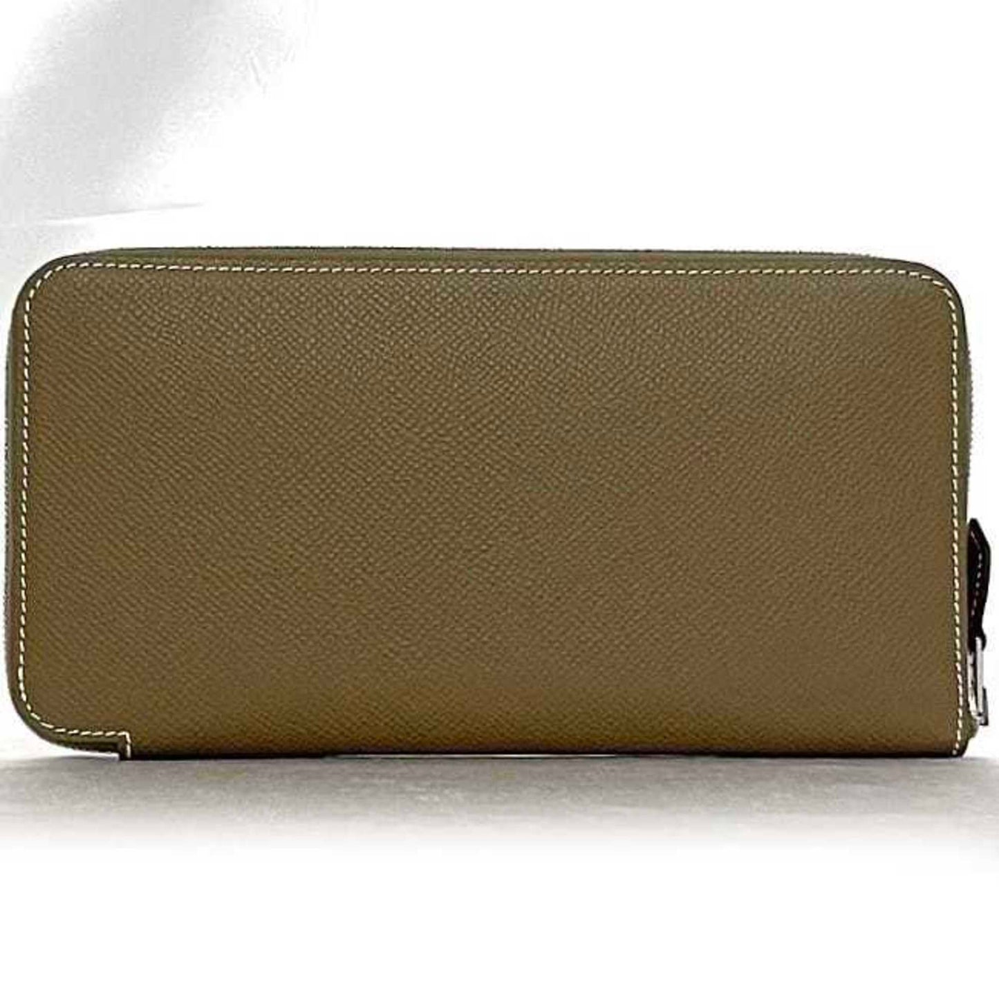 Hermes Round Long Wallet Azap Silkin F-22990 Beige Etoupe Leather Epsom Silk Z Stamp Hermes