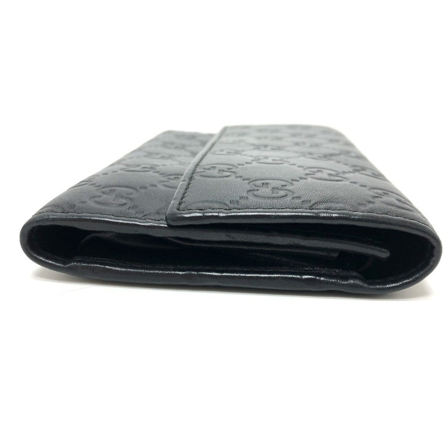 Gucci 257303 Shima Line Gg Wallet Long Embossed All-Over Pattern Tri-Fold Leather