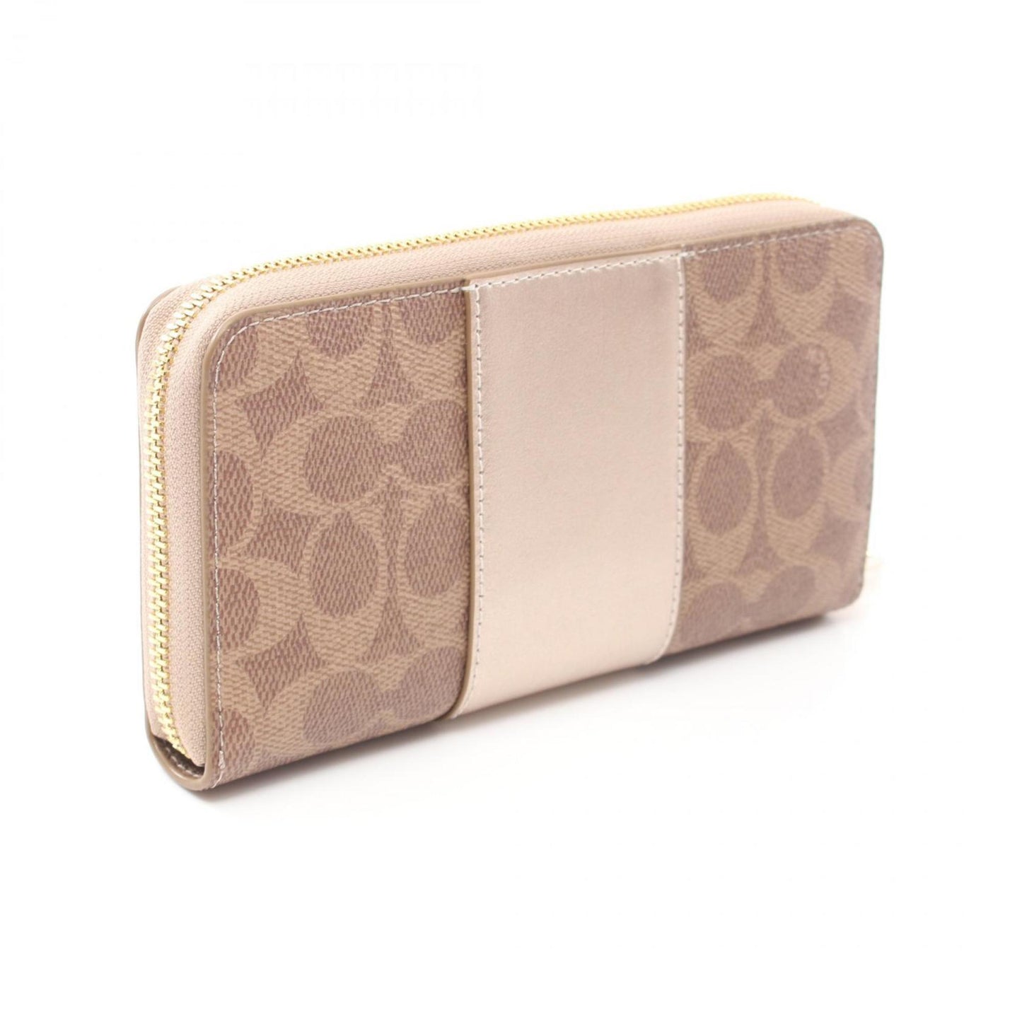 Coach Boxed Signature Long Zip Around Wallet Round Coated Canvas Leather