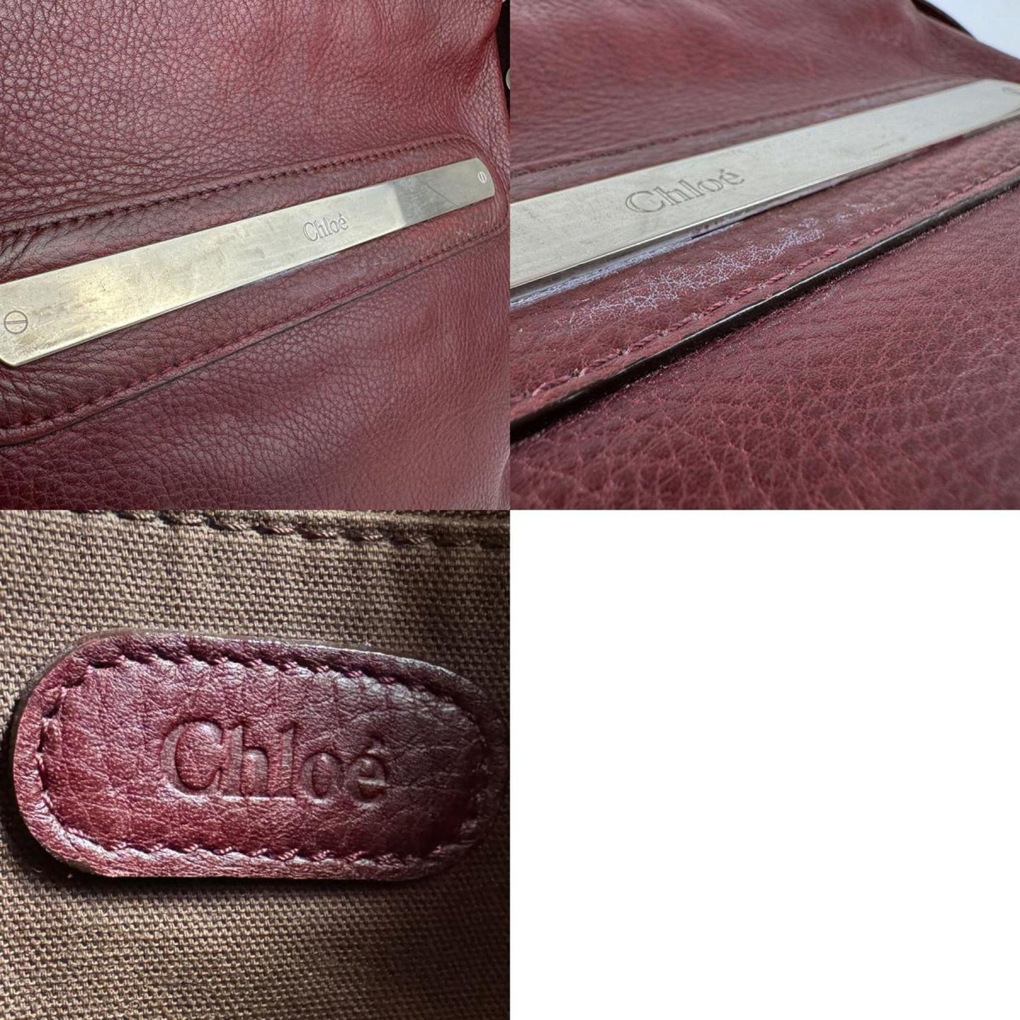 Chlo Chloe Shoulder Bag Leather Burgundy Silver
