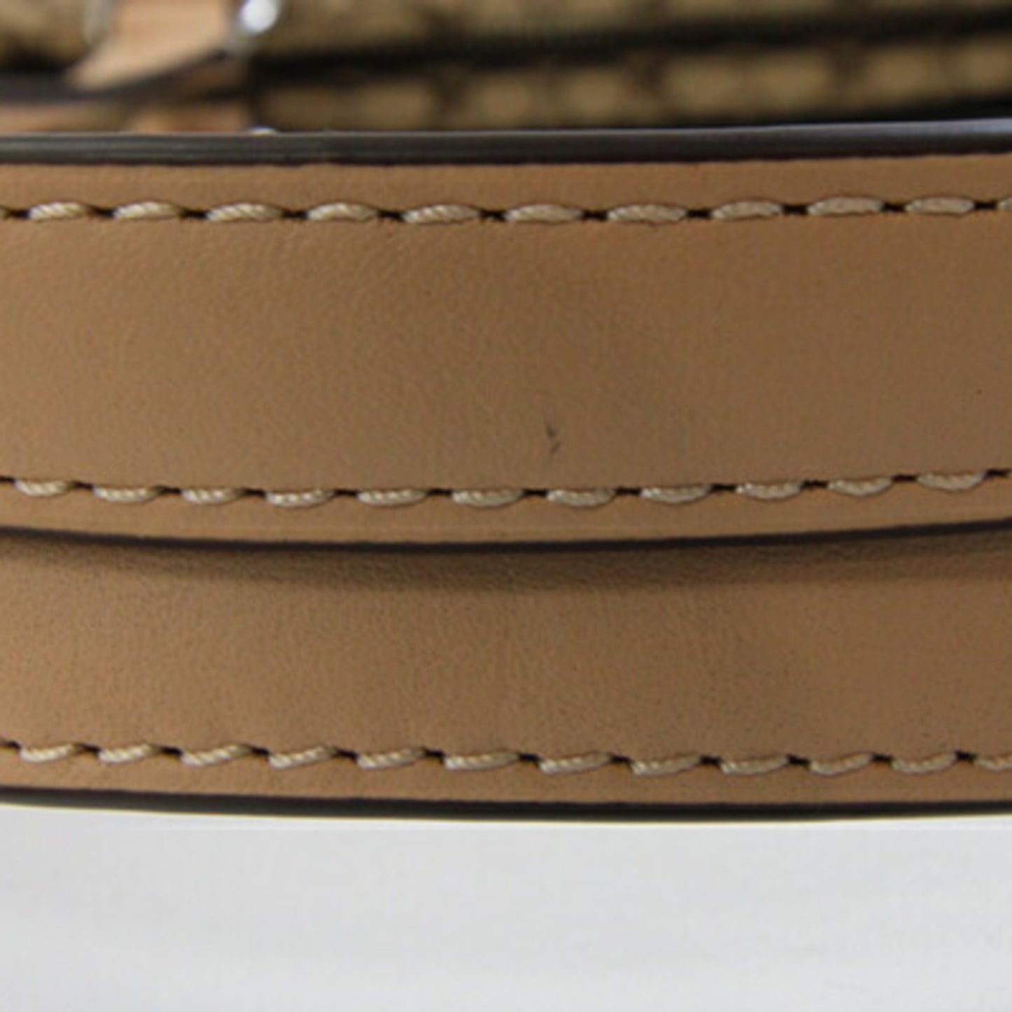 Coach Mini Signature Stripe File Tote Bag F27008 Khaki Beige Canvas Leather Shoulder