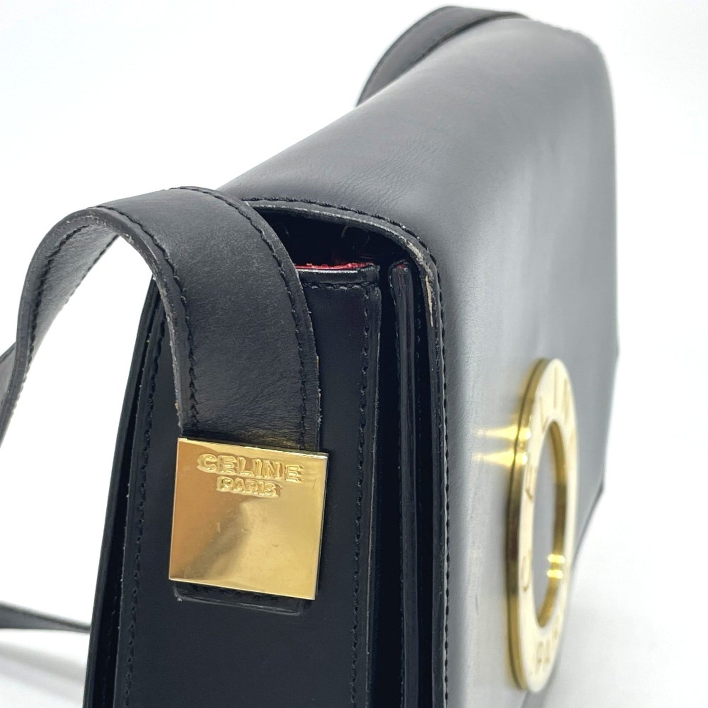Celine Logo Bag Crossbody Shoulder Bag Black Goldhardware