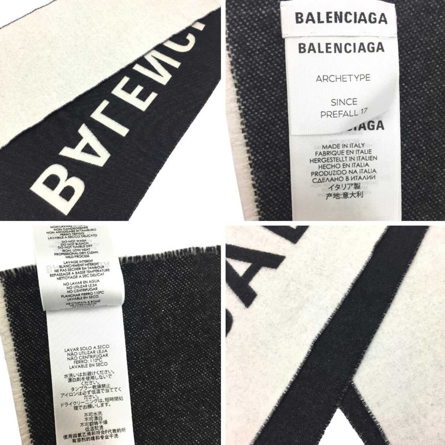 Balenciaga Marco Scarf 512732 Wool Black X White Aq10559