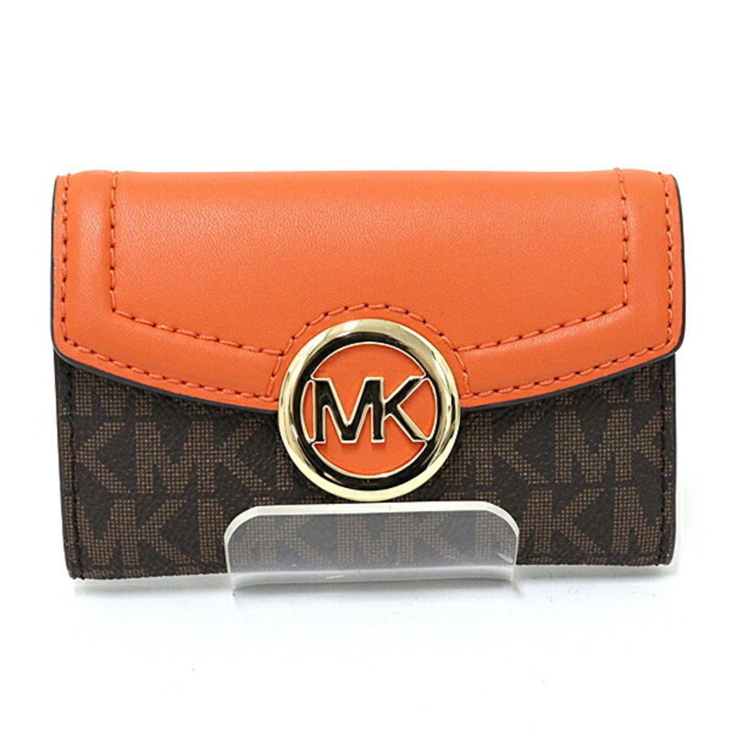 Michael Kors 6-Ring Key Case Mk Signature Bicolor Orange Brown Gold