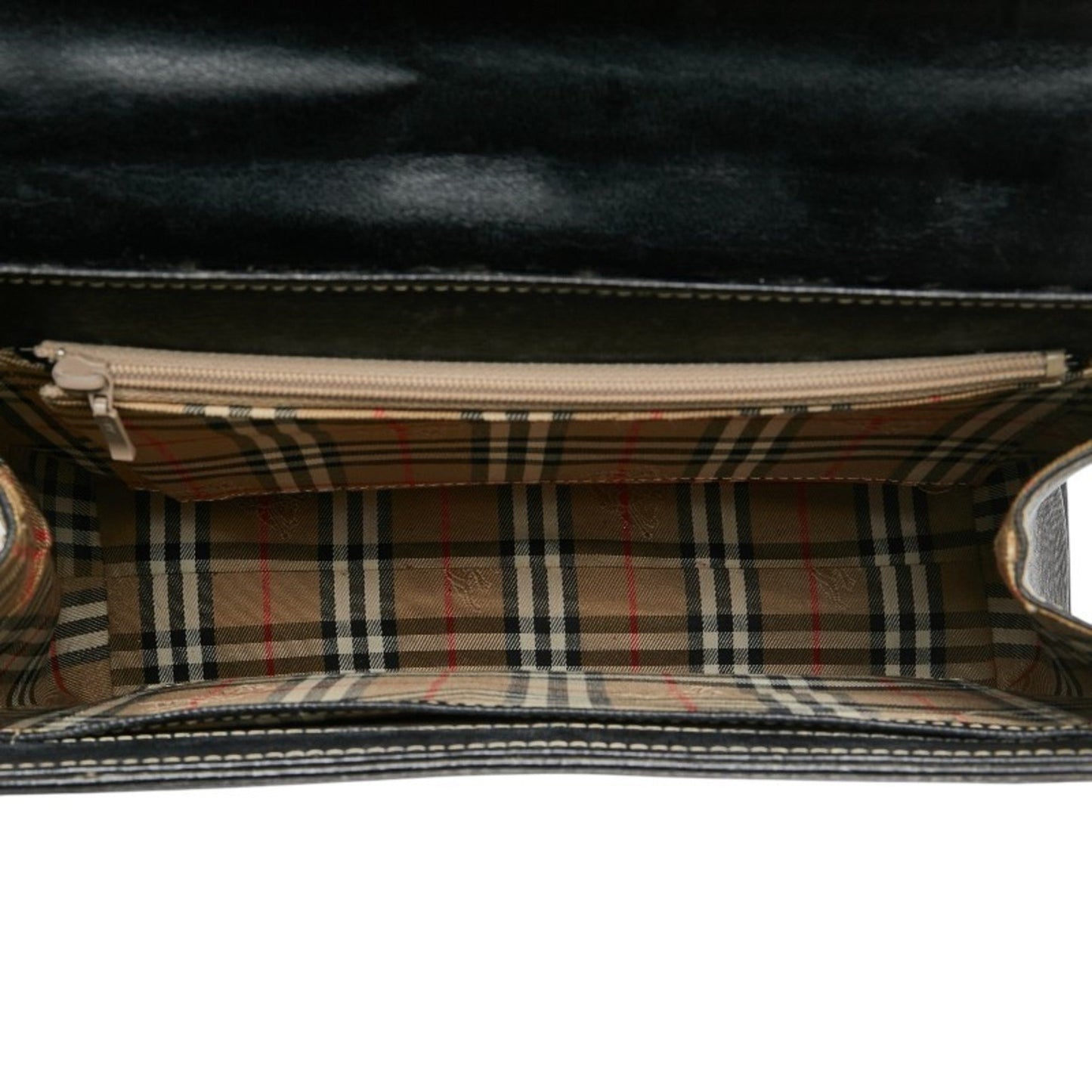 Burberry Nova Check Handbag Shoulder Bag 2Way Black Leather
