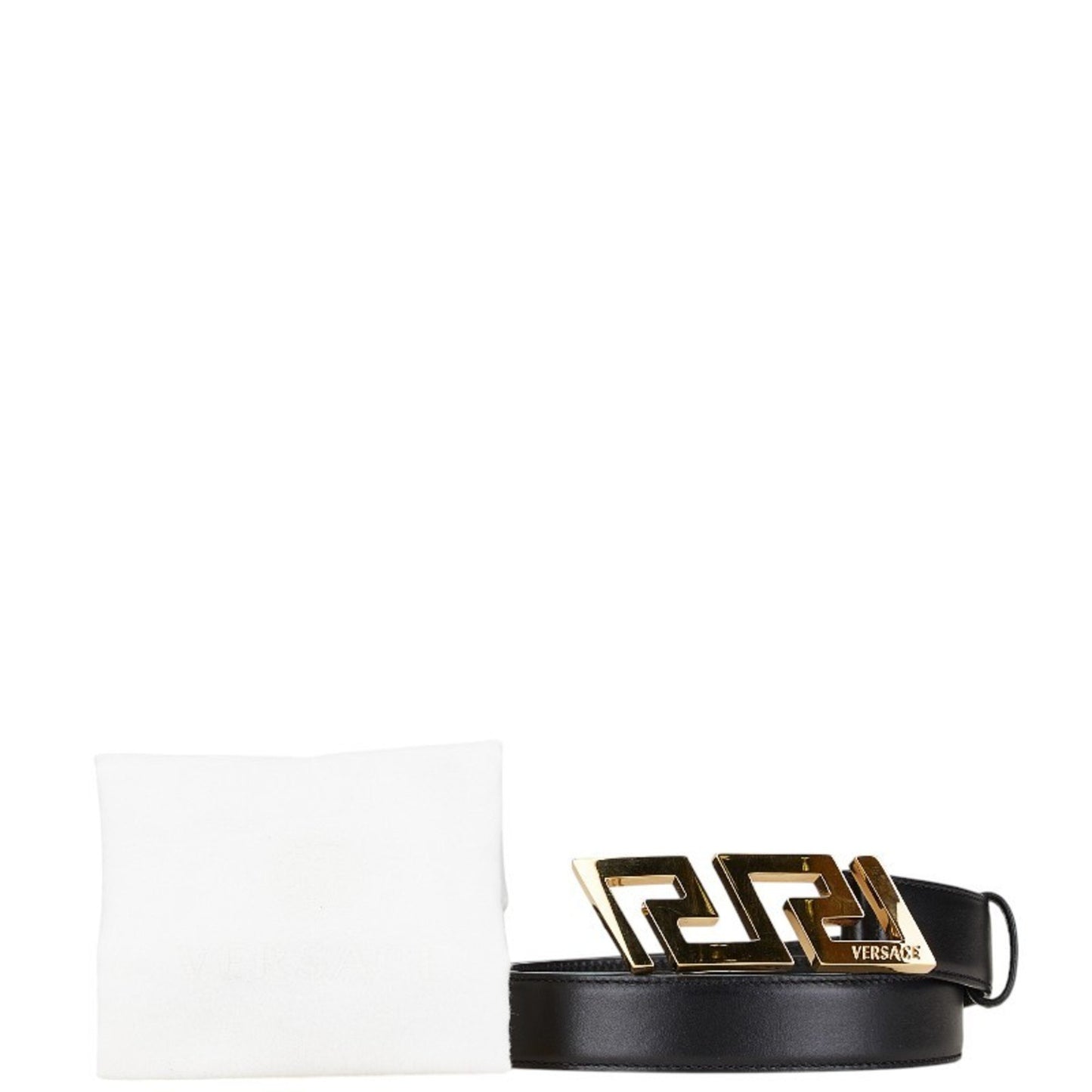 Versace Greca Belt Size: 85/34 Black Gold Leather Plated