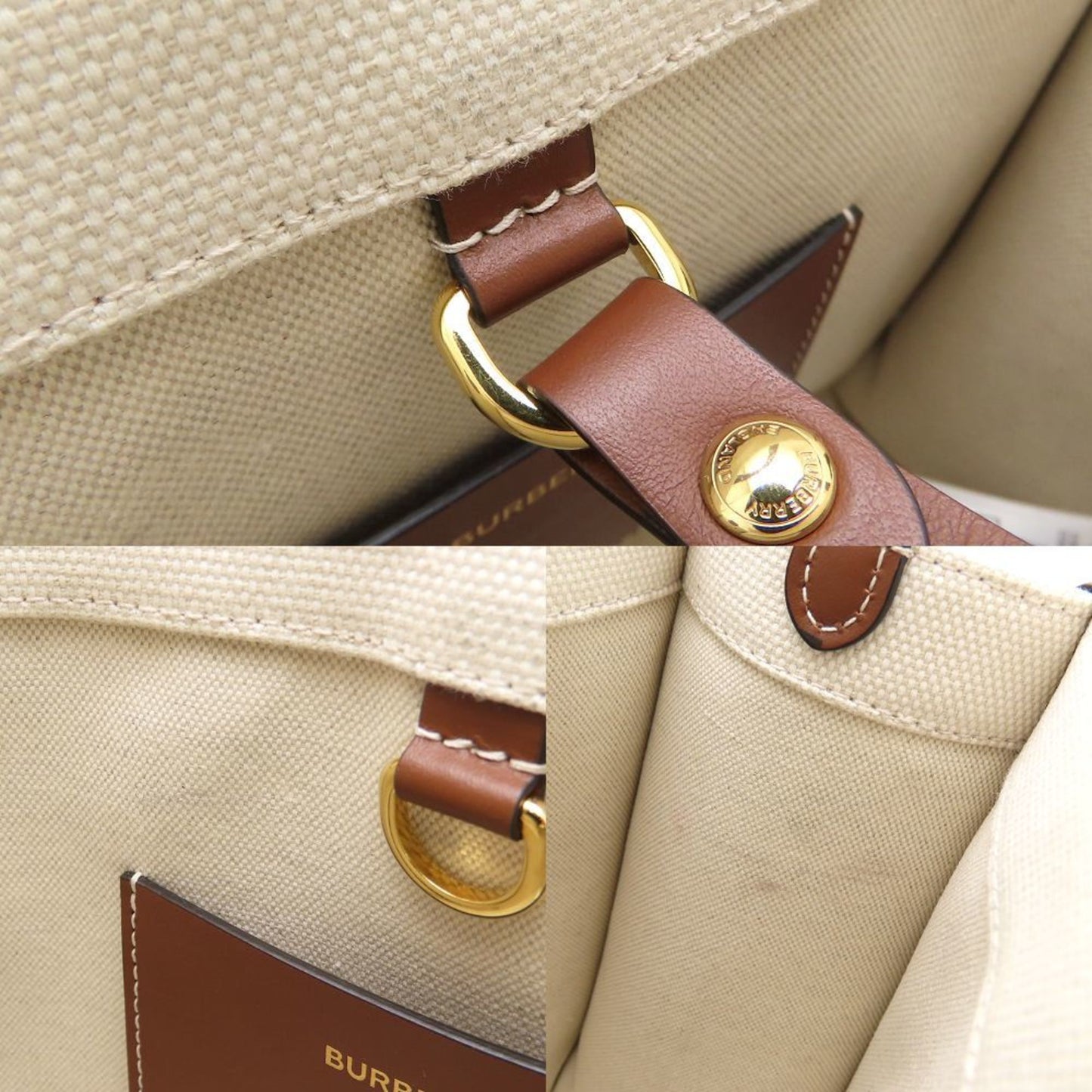 Burberry Mini Freya Tote 80441431 Shoulder Bag Canvas X Leather Natural Tan 352510