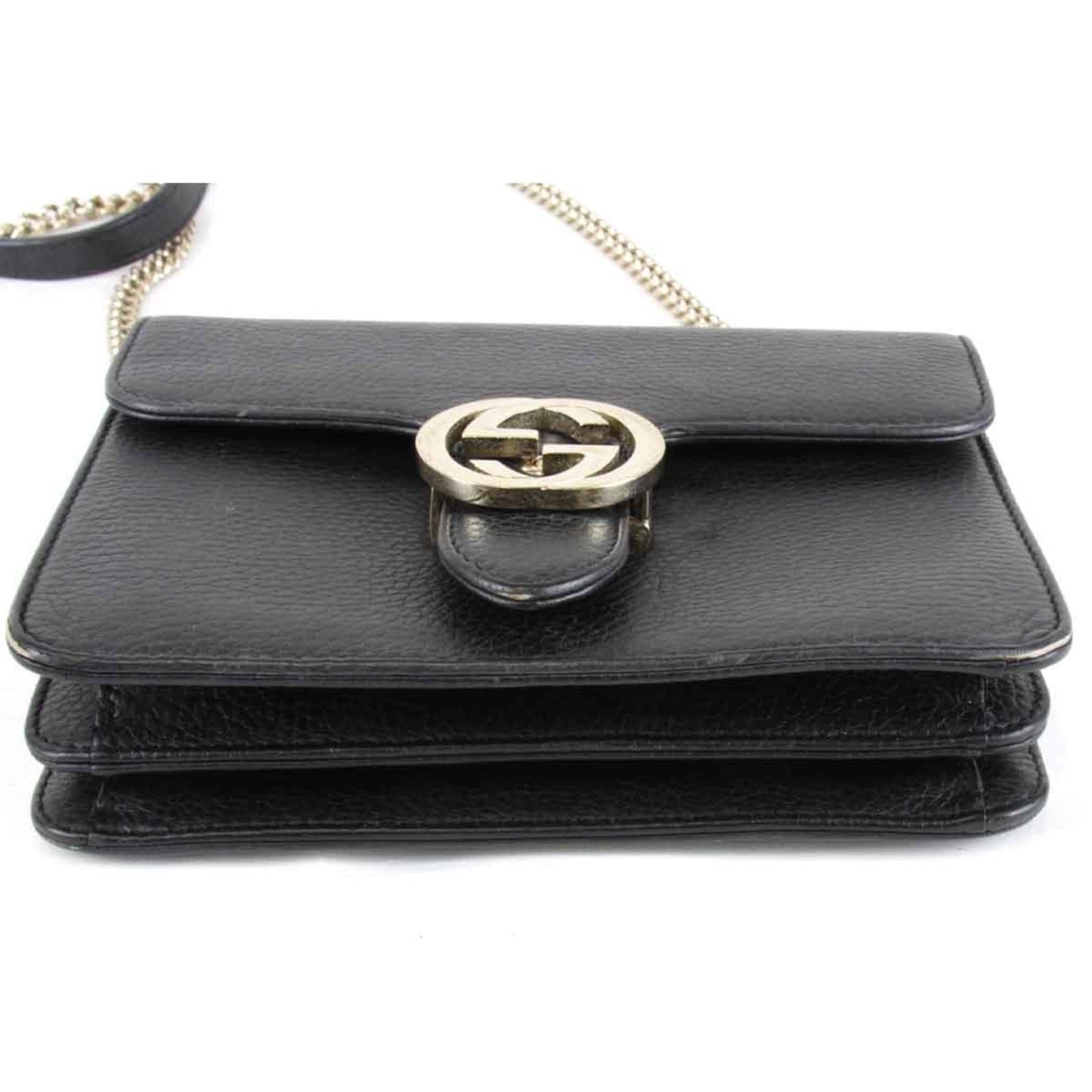 Gucci Interlocking G Chain 510304 493075 Shoulder Bag Leather Black