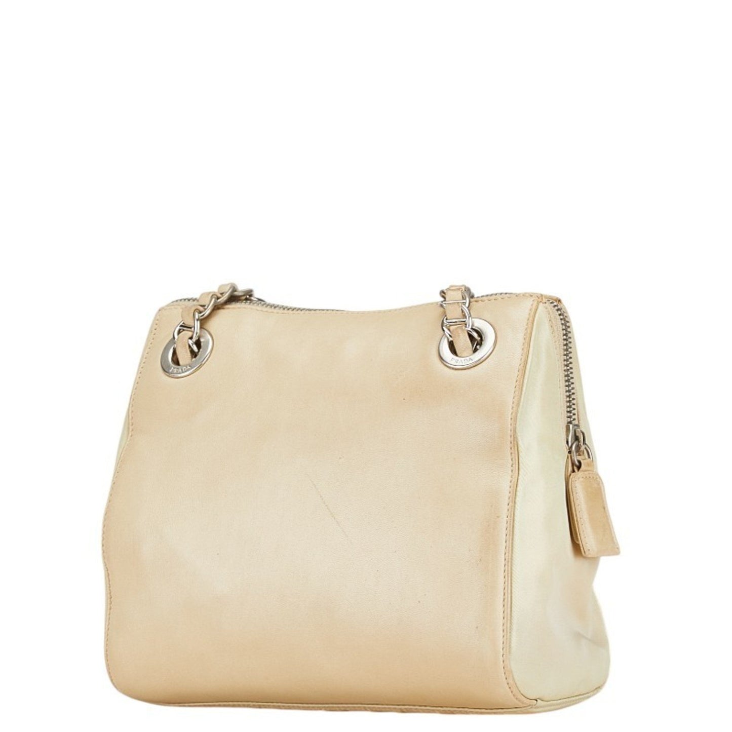 Prada Chain Shoulder Bag B4590 Beige Lino Leather Nylon