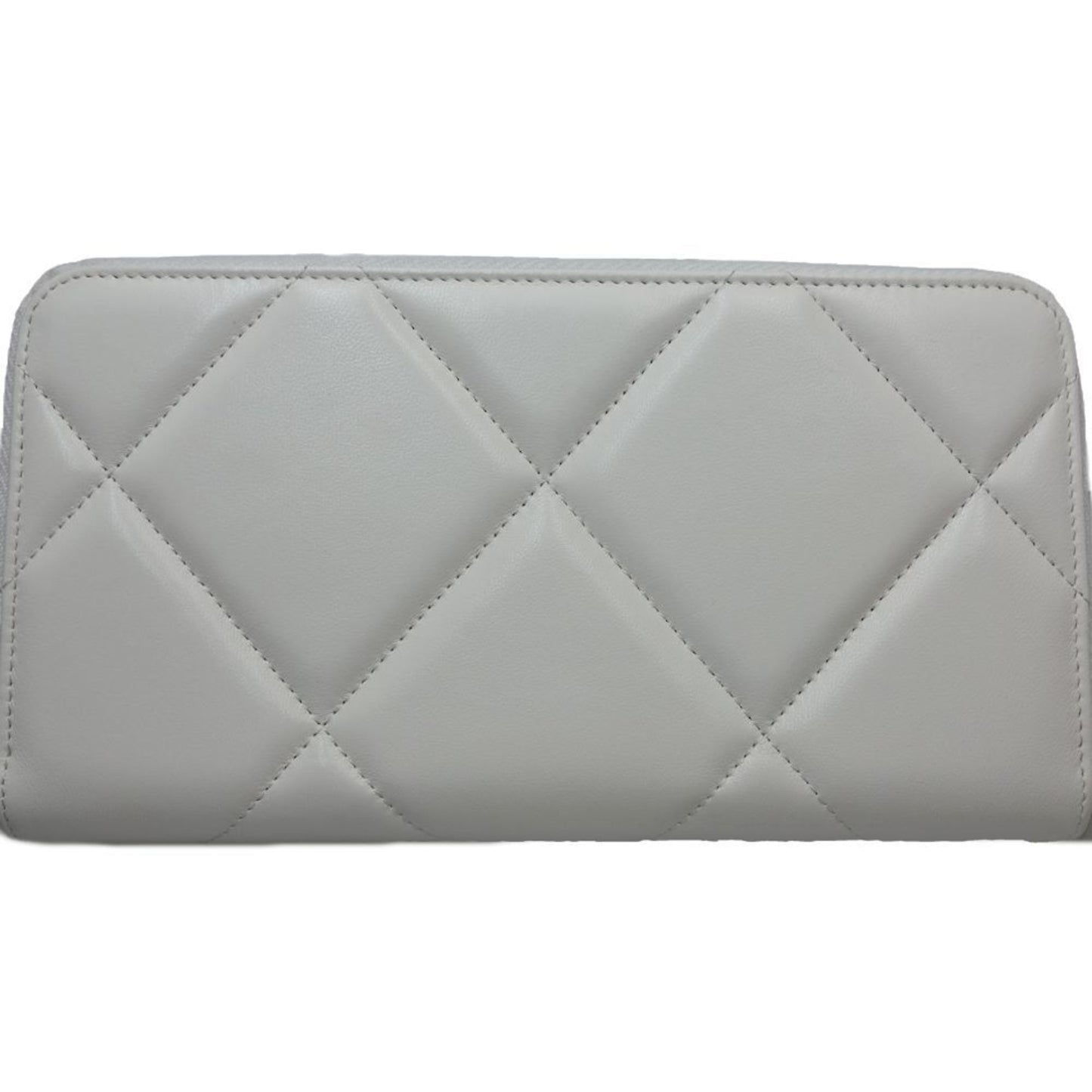 Chanel 19 Round Zipper Matelasse Cc Mark Ap1063 Long Wallet Leather White 083407