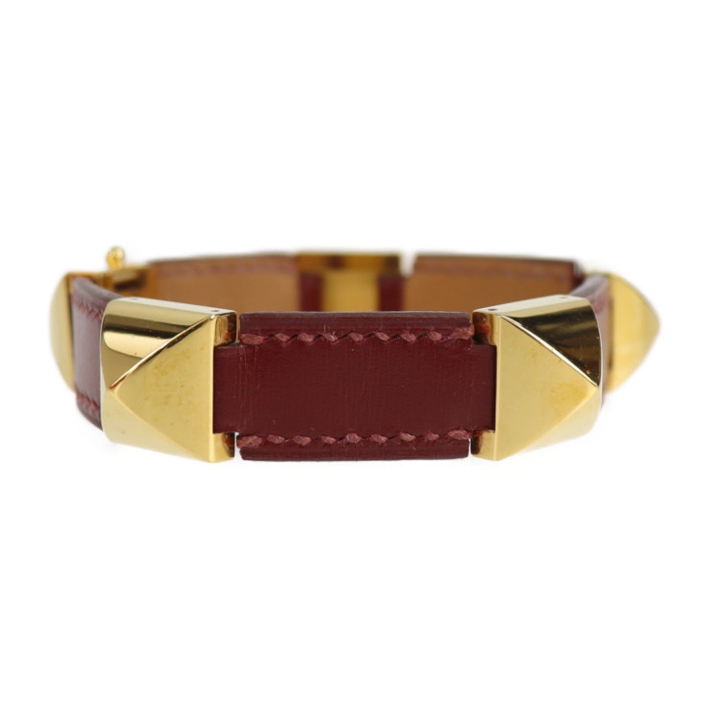 Hermes Hermes Medor Studs Bracelet Leather Red Gold ?V Engraved Metal Fittings Vintage