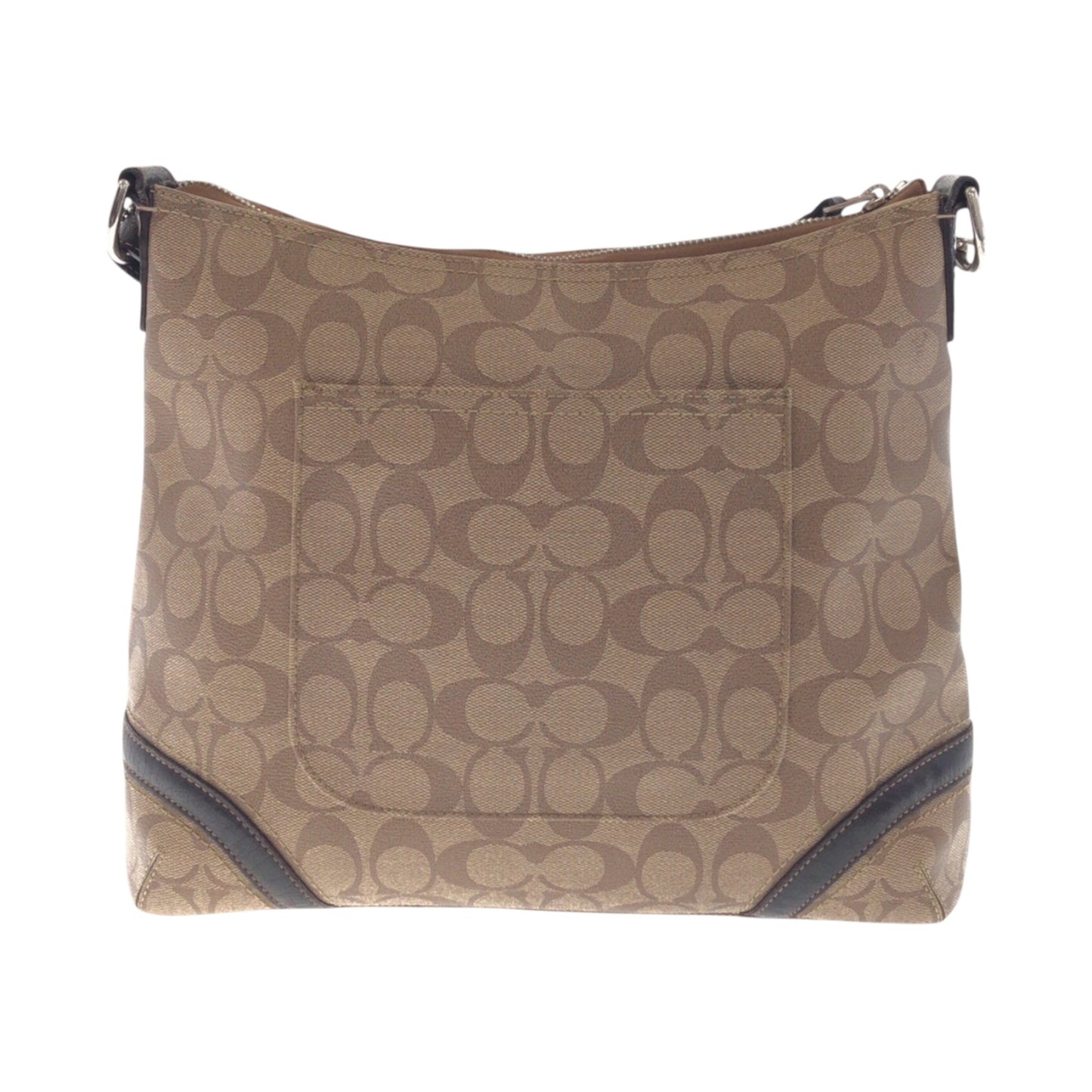 Coach Signature Brown Silver Hardware Leather Shoulder Bag Pochette