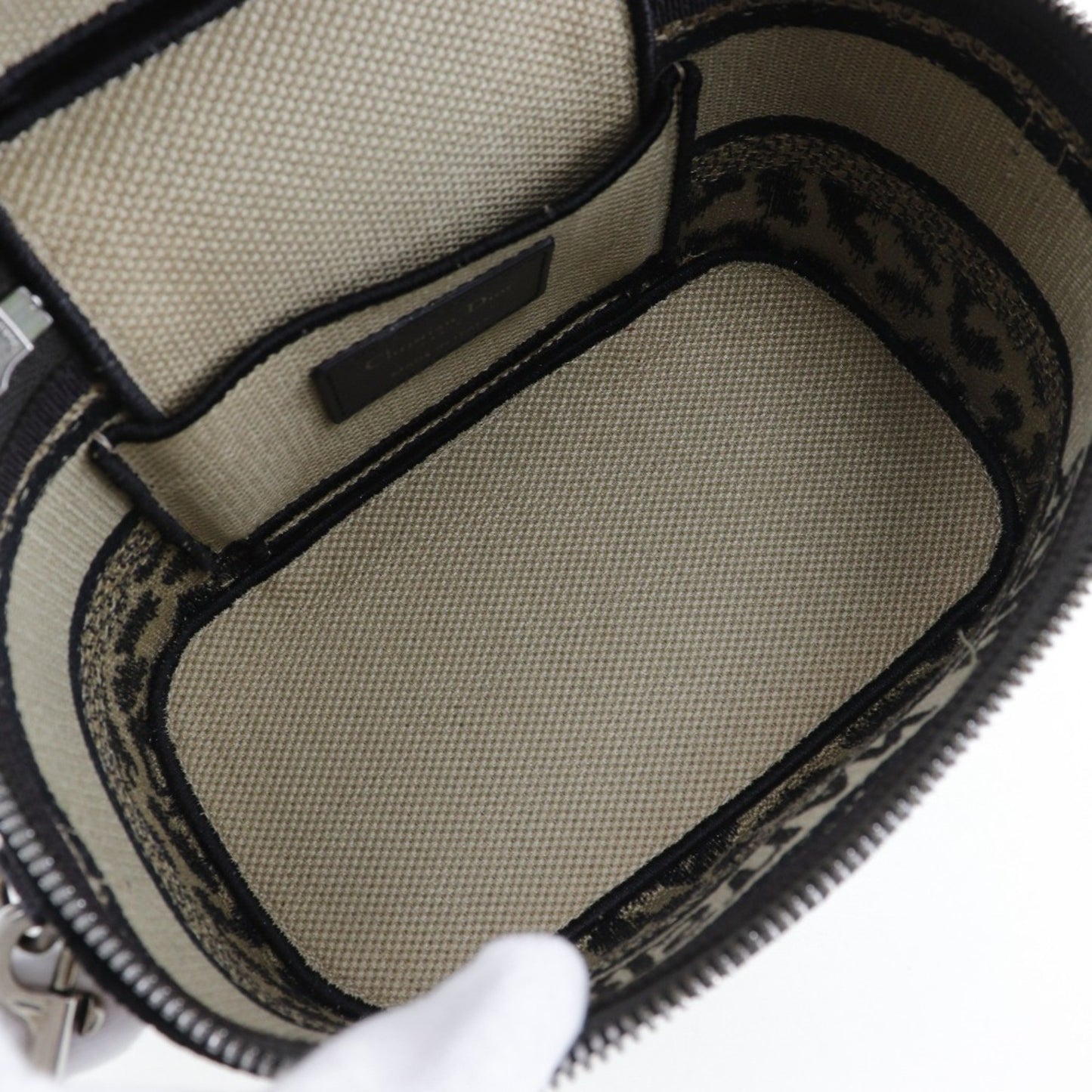 Christian Dior Vanity Handbag Shoulder Leopard Canvas Beige 2Way Double