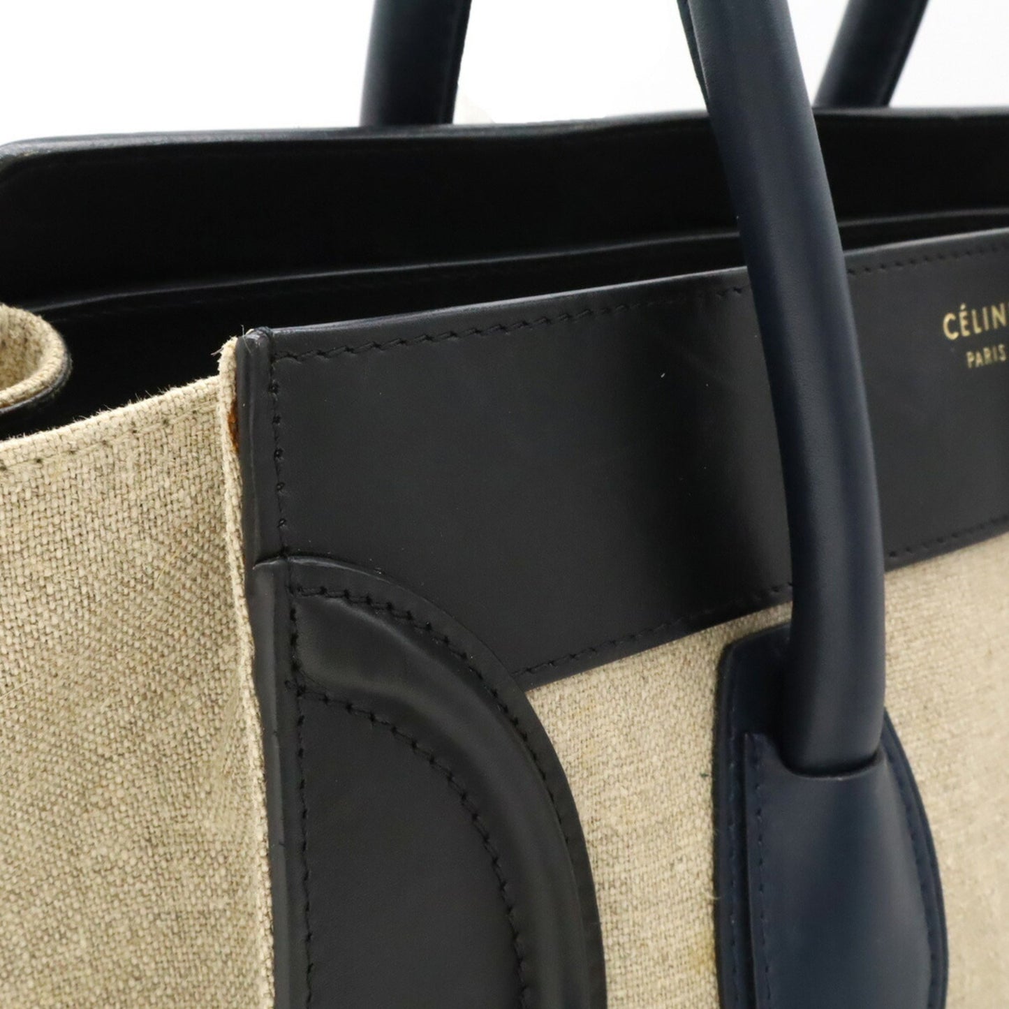 Celine Luggage Shopper Tote Bag Handbag Linen Leather Beige Black Navy 165212