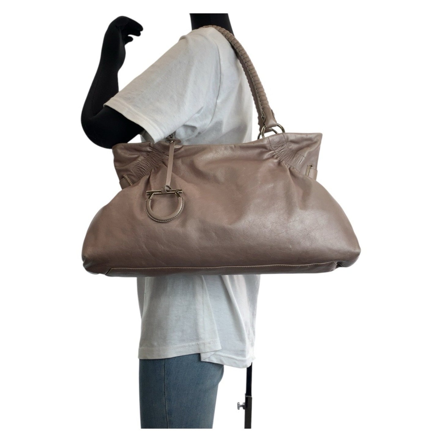 Salvatore Ferragamo Gancini Pink Leather Tote Bag