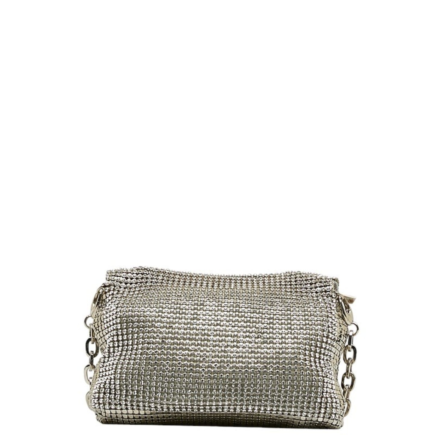 Jimmy Choo Crocodile Embossed Chain One Shoulder Bag Silver Black Leather Metal