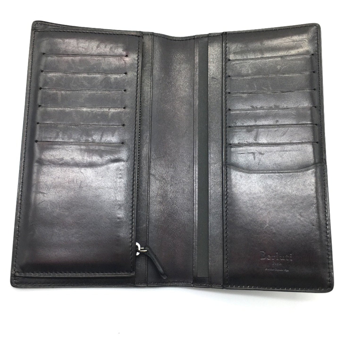 Berlutti Calligraphy Long Wallet Leather Accessory Long Wallet Folded Wallet Purple Dark Purple